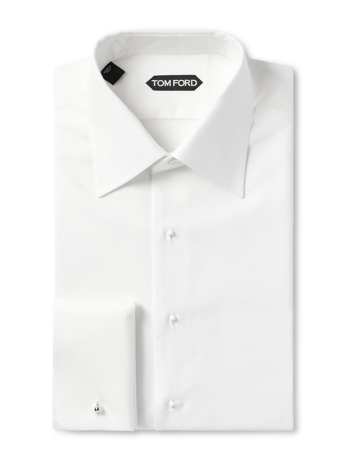 Tom Ford Double-cuff Piqué-trimmed Cotton-voile Tuxedo Shirt In White