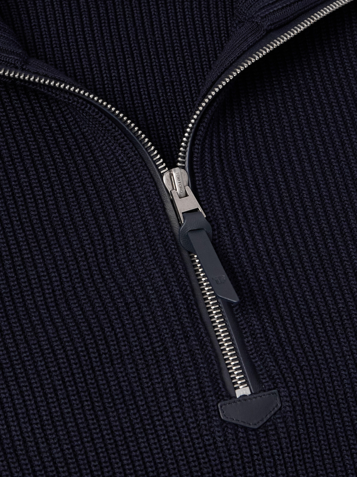 Tom Ford Slim-fit Ribbed Silk And Merino Wool-blend Half-zip Sweater In Blue
