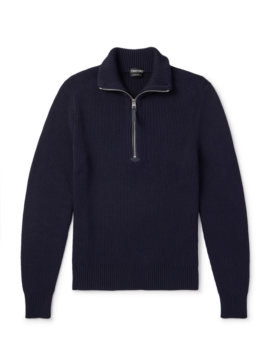 Tom Ford Slim-fit Ribbed Silk And Merino Wool-blend Half-zip Sweater In Blue