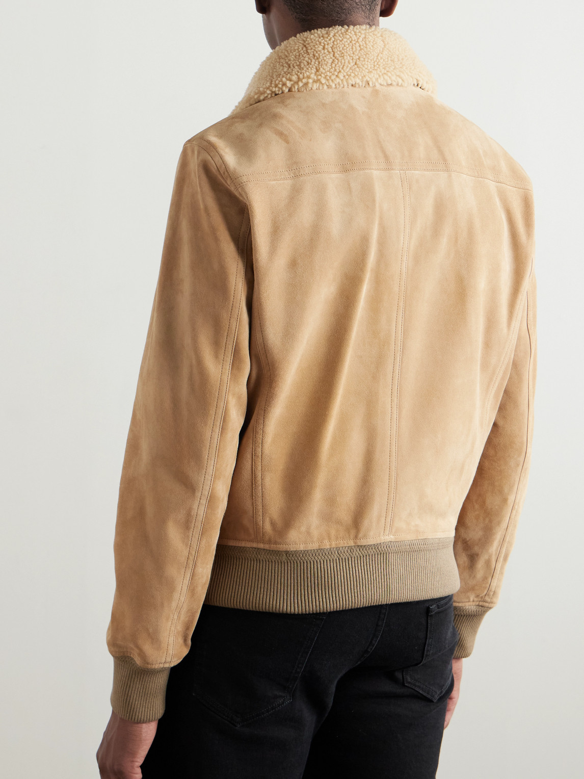 Tom Ford Shearling-trimmed Suede Bomber Jacket In Neutrals