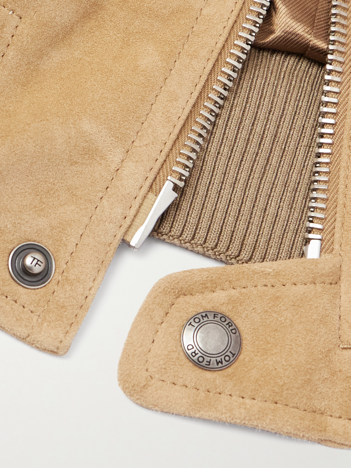 Tom Ford Shearling-trimmed Suede Bomber Jacket In Neutrals