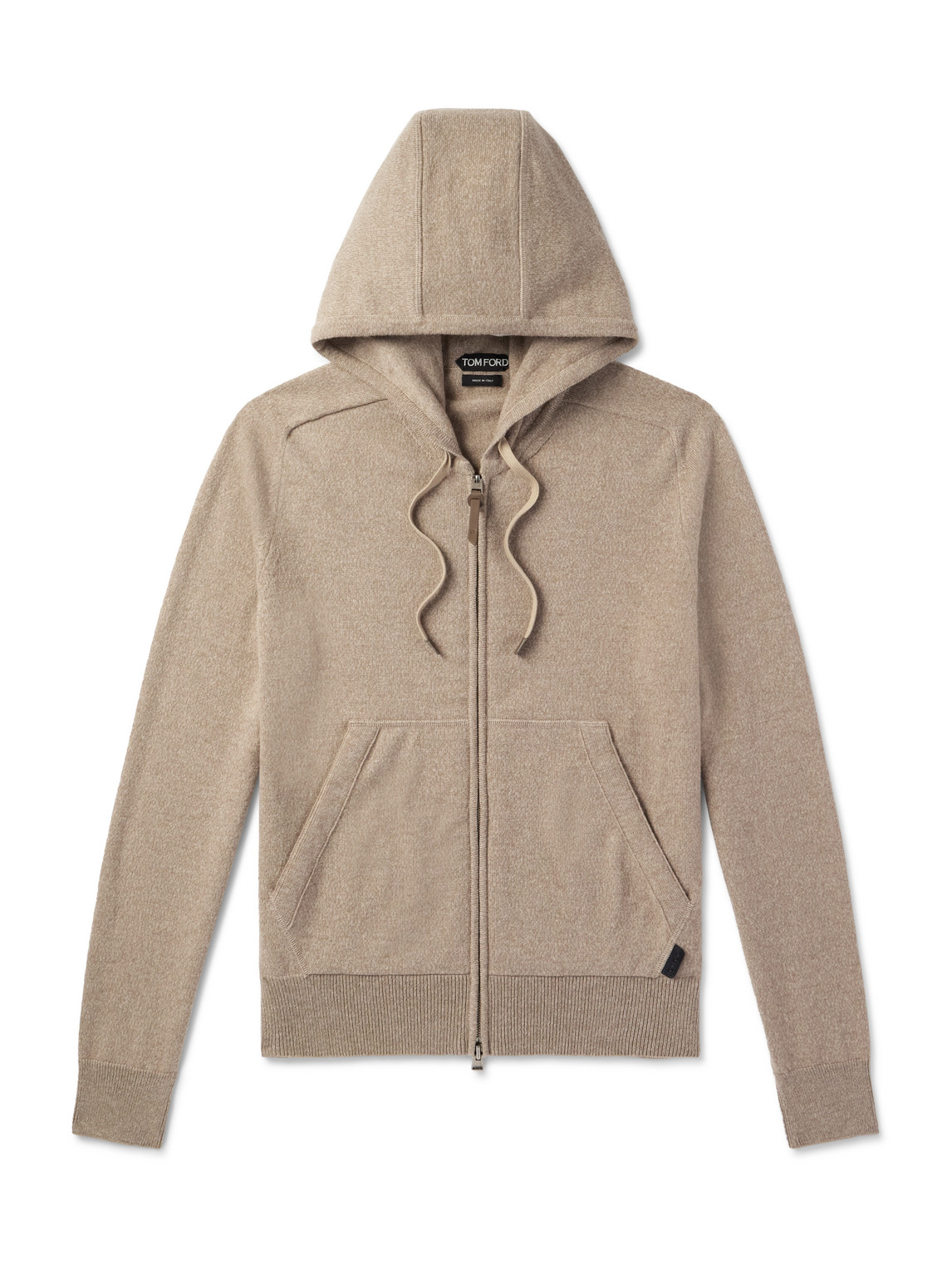 Tom Ford Slim-fit Leather-trimmed Cashmere And Wool-blend Hoodie In Brown