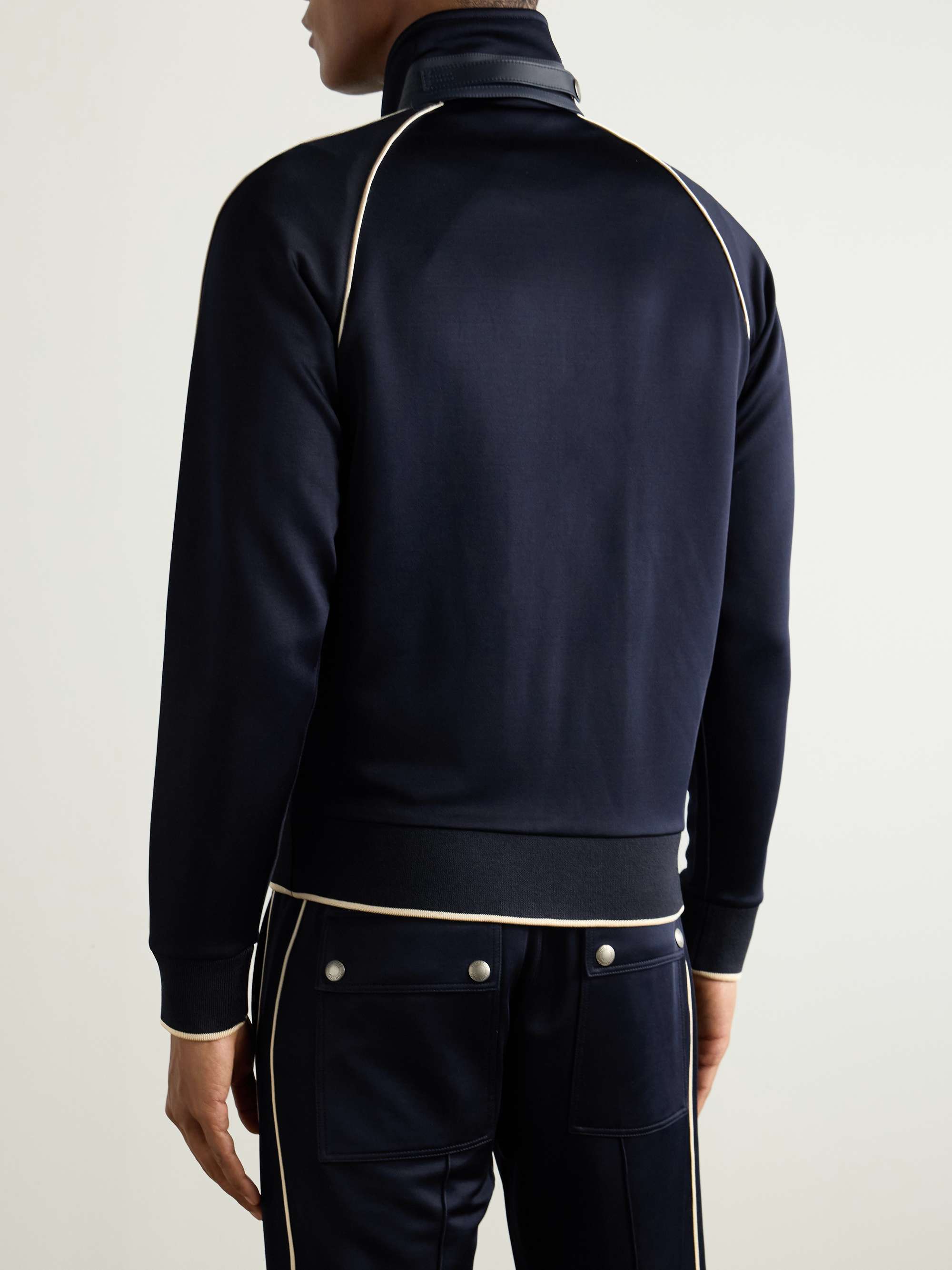 TOM FORD Slim-Fit Leather-Trimmed Tech-Jersey Track Jacket