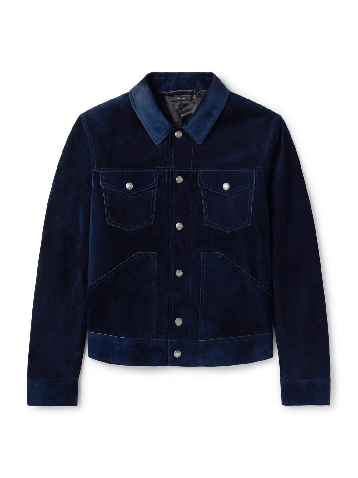 Tom Ford Suede Trucker Jacket In Blue