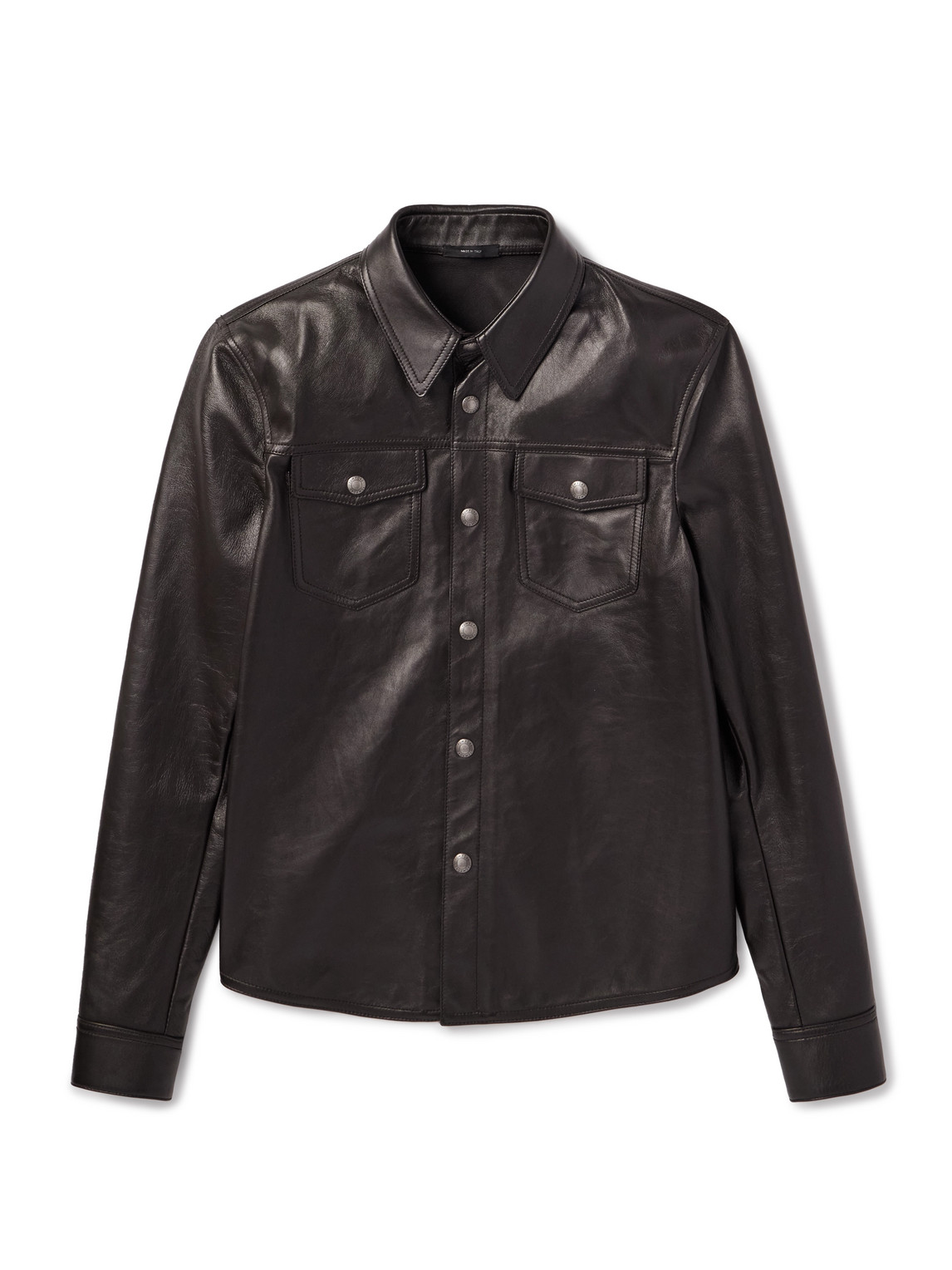 Tom Ford Slim-fit Leather Shirt Jacket In Brown
