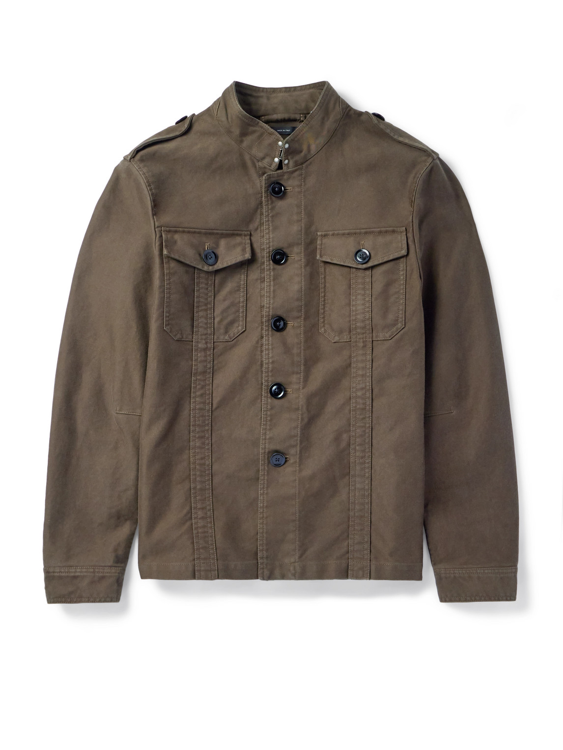 Tom Ford Leather-trimmed Cotton Field Jacket In Brown
