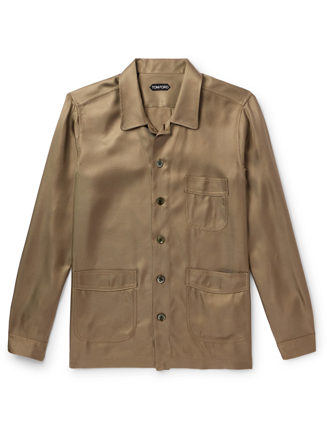 Tom Ford Camp-collar Silk-twill Overshirt In Green