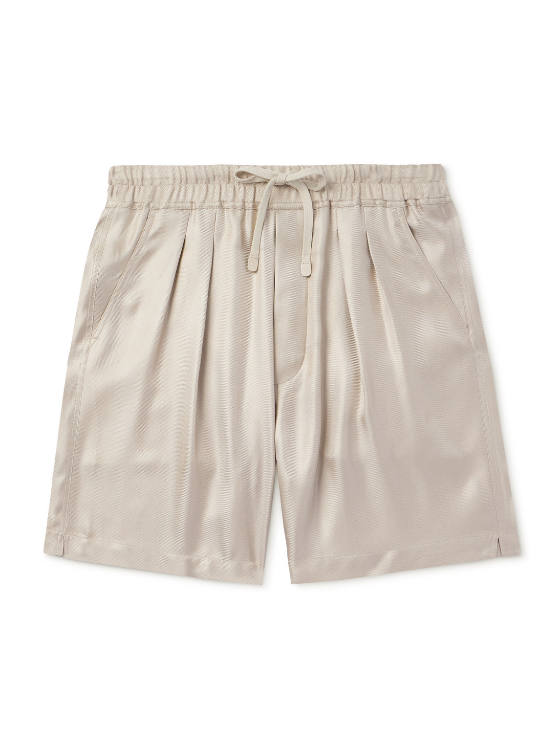 Tom Ford Straight-leg Pleated Silk-twill Shorts In Neutrals