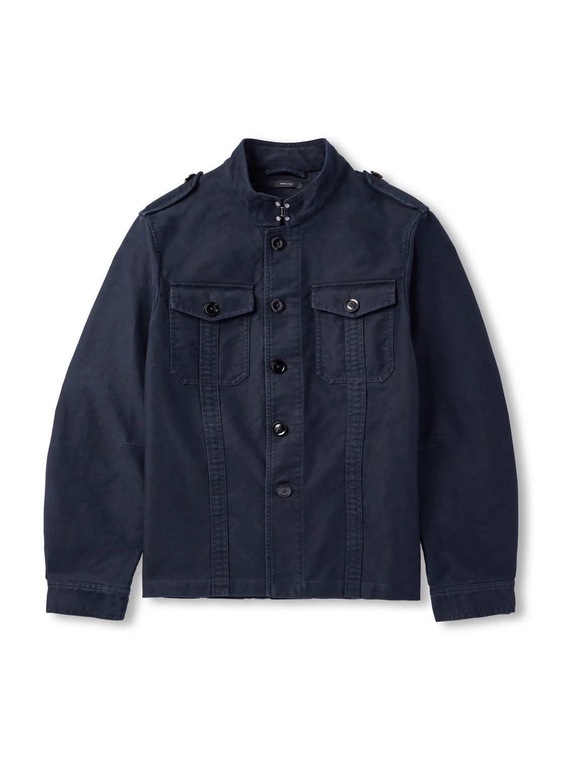 Tom Ford Leather-trimmed Cotton Field Jacket In Blue