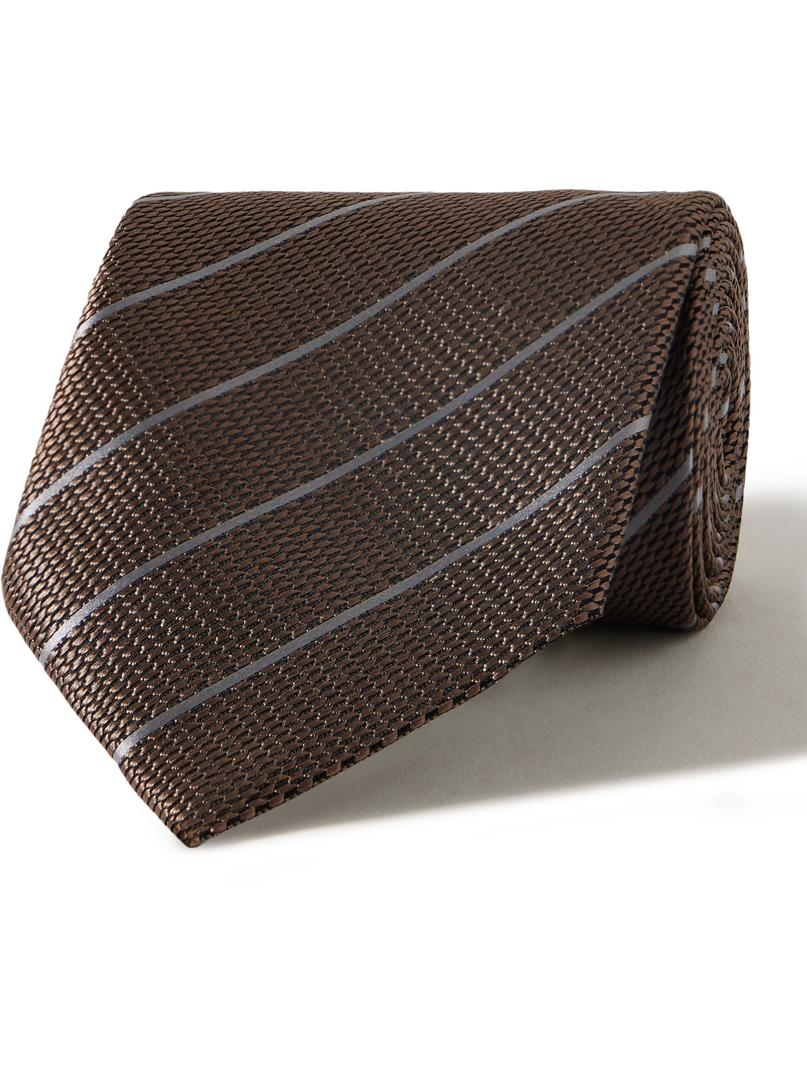 Tom Ford 8cm Striped Silk-jacquard Tie In Brown
