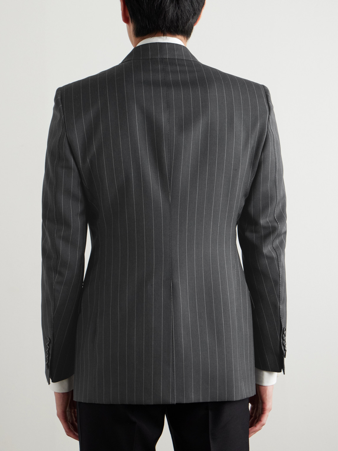 Tom Ford Slim-fit Pinstriped Wool And Mohair-blend Suit Jacket In Gray
