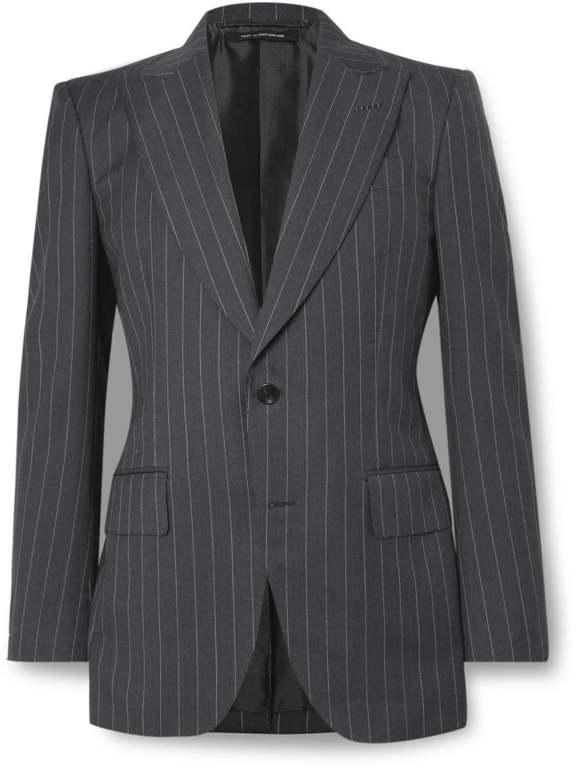 Tom Ford Slim-fit Pinstriped Wool And Mohair-blend Suit Jacket In Gray