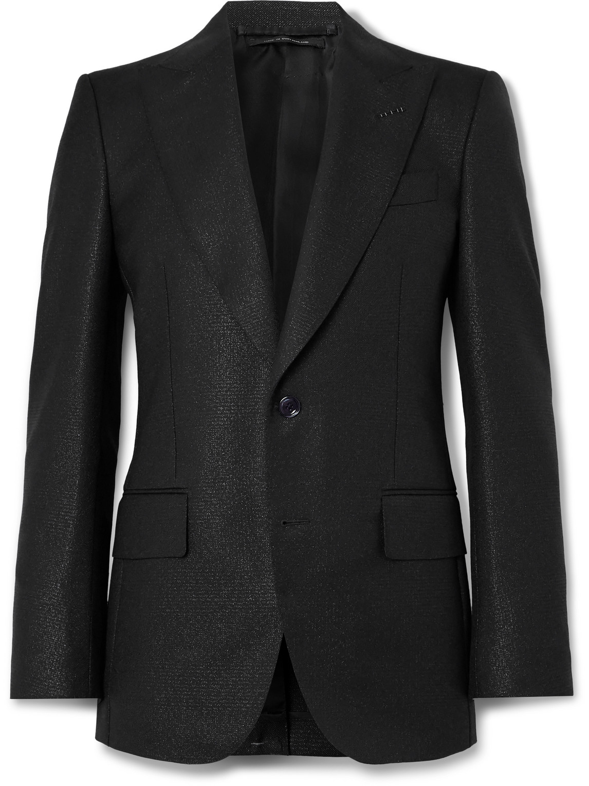 Tom Ford Metallic Prince Of Wales Checked Wool-blend Tuxedo Jacket In Black