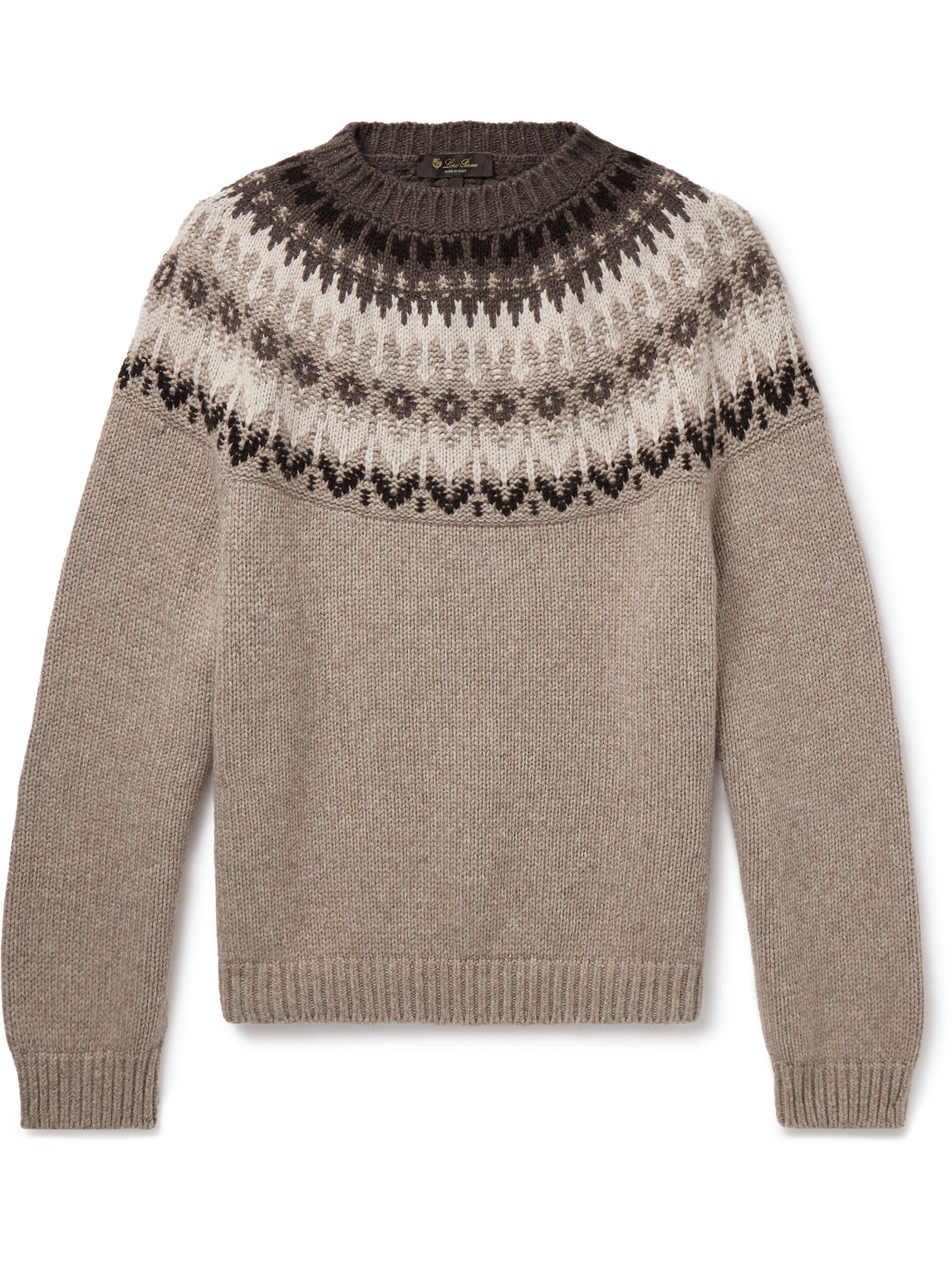 Loro Piana Alpe Pile Fair Isle Cashmere Sweater In Brown