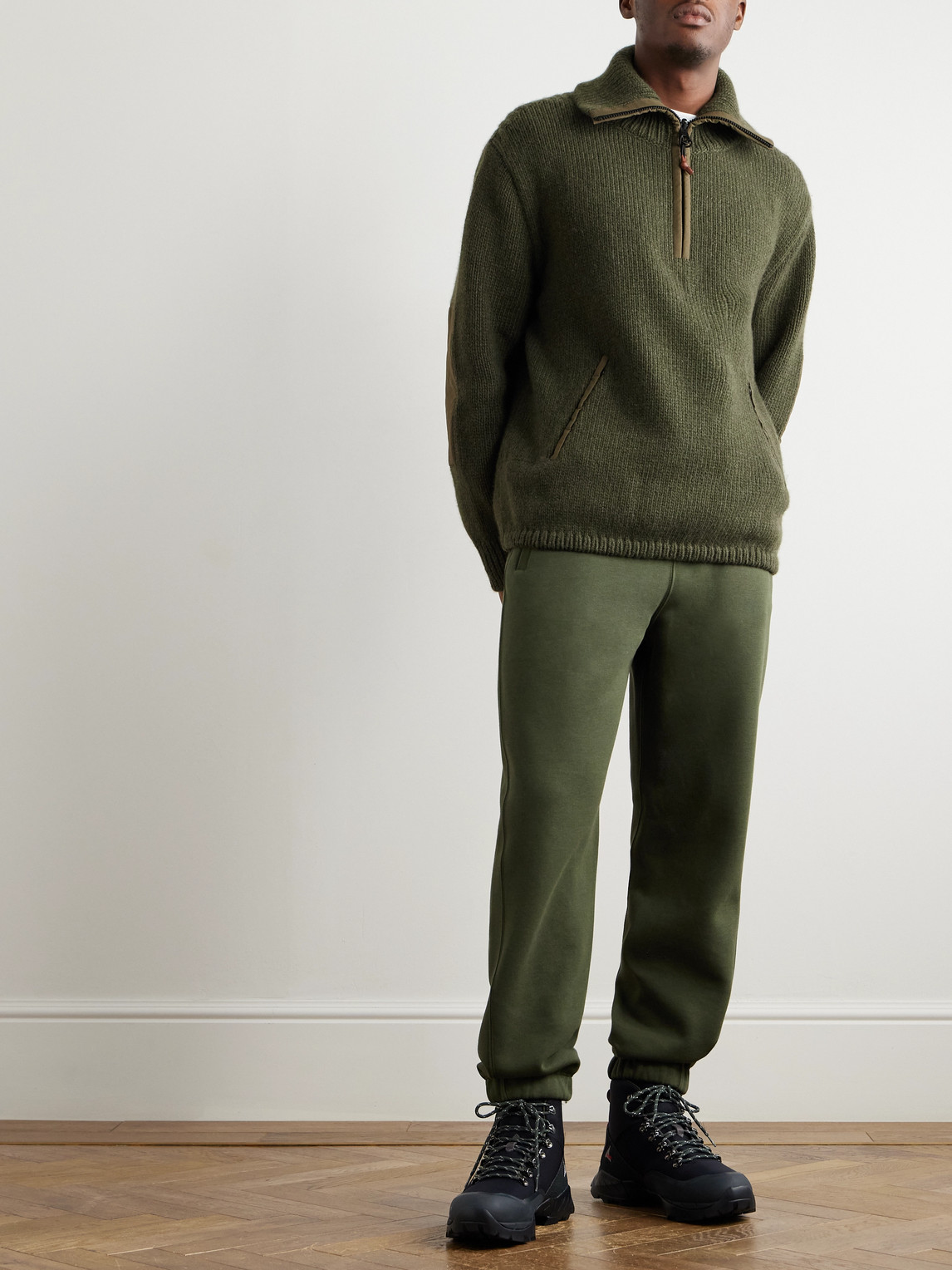 Loro Piana Alpe Di Mera Ripstop-trimmed Cashmere Half-zip Sweater In Green