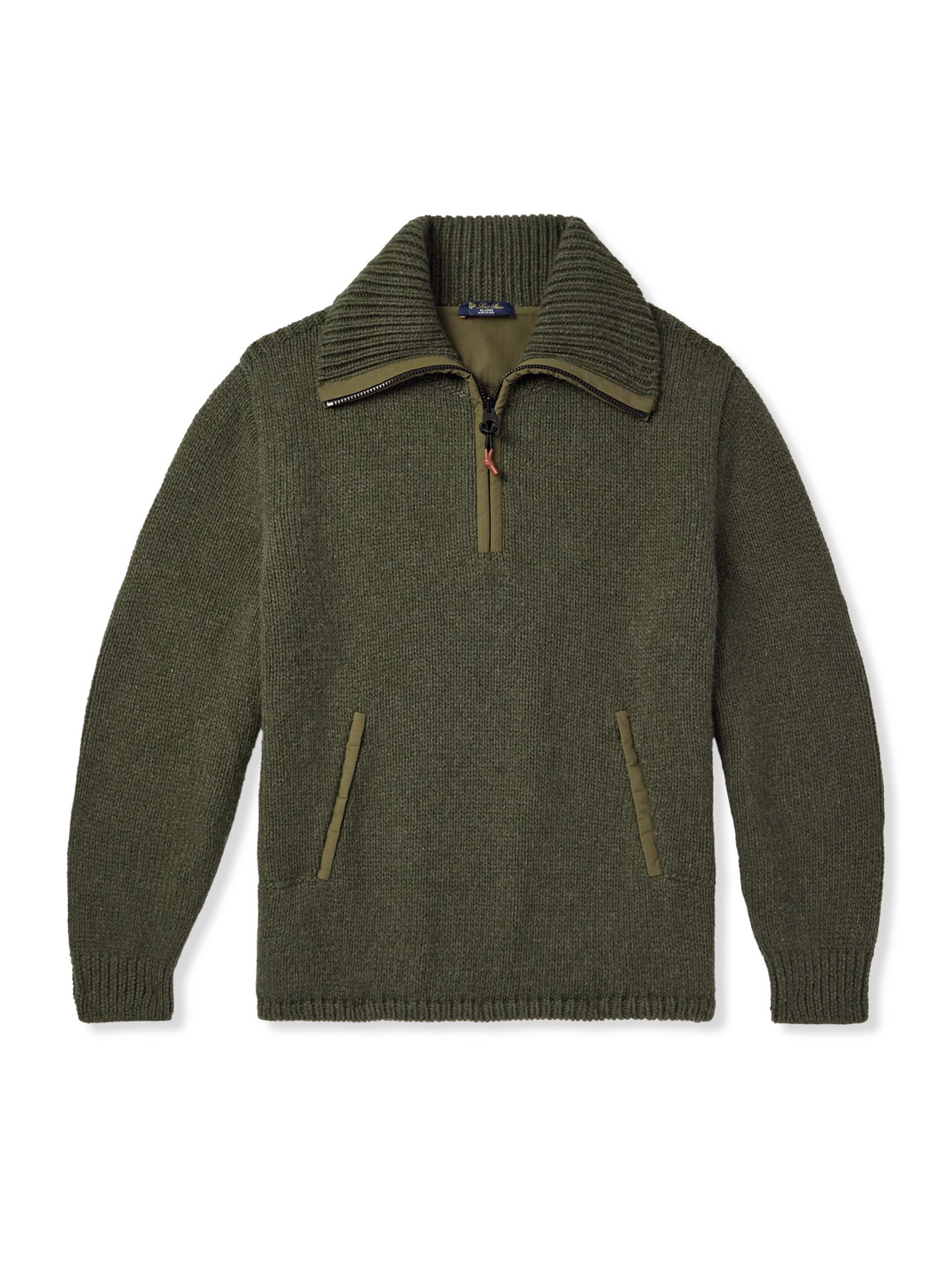 Loro Piana Alpe Di Mera Ripstop-trimmed Cashmere Half-zip Sweater In Green
