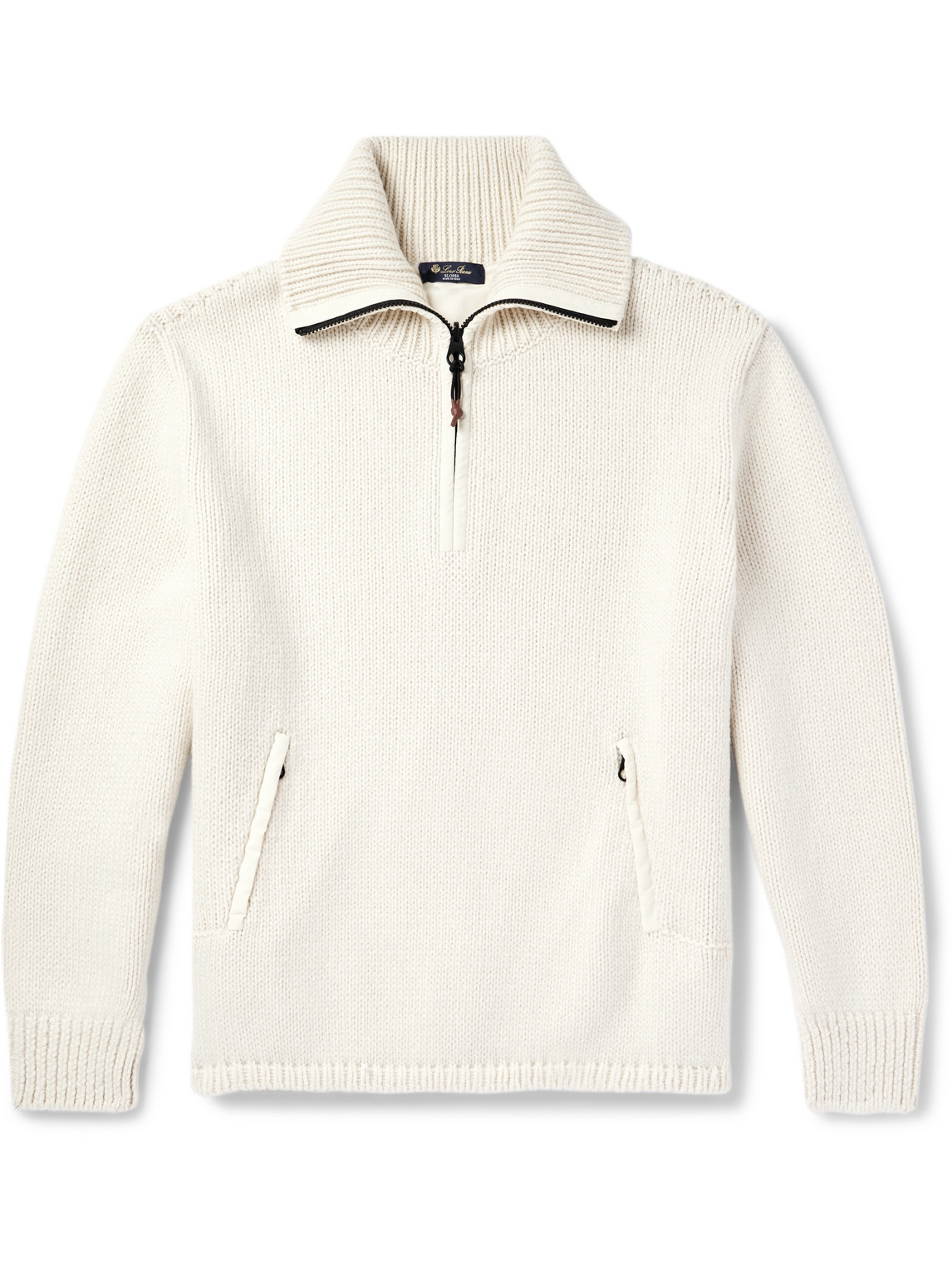 Loro Piana Alpe Di Mera Ripstop-trimmed Cashmere Half-zip Sweater In Neutrals