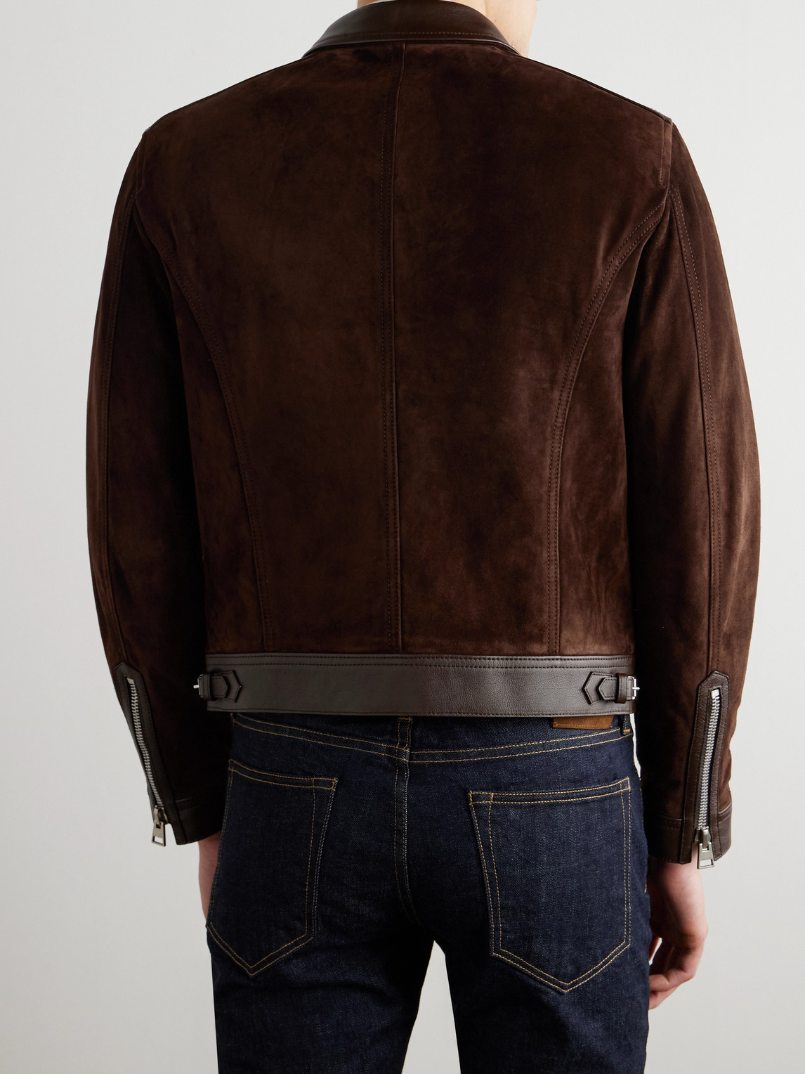 Tom Ford Slim-fit Leather-trimmed Suede Jacket In Brown
