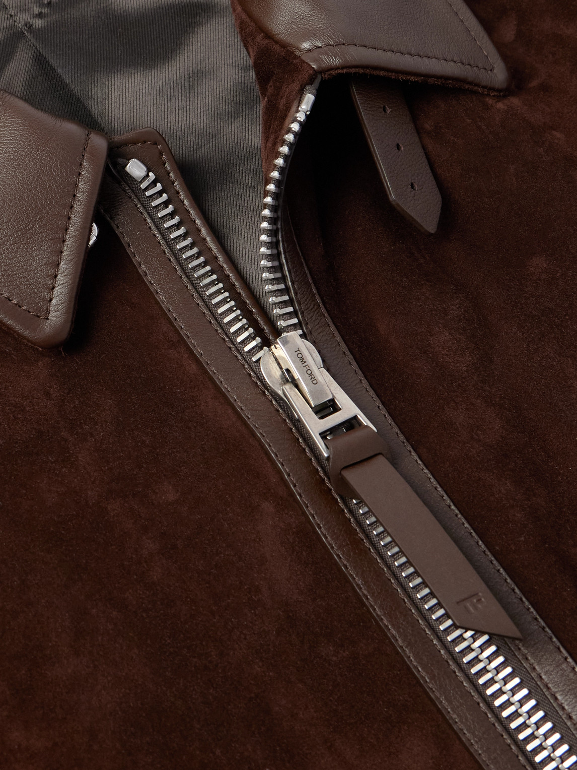 Tom Ford Slim-fit Leather-trimmed Suede Jacket In Brown