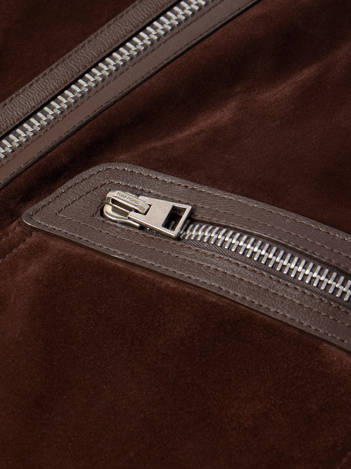 Tom Ford Slim-fit Leather-trimmed Suede Jacket In Brown