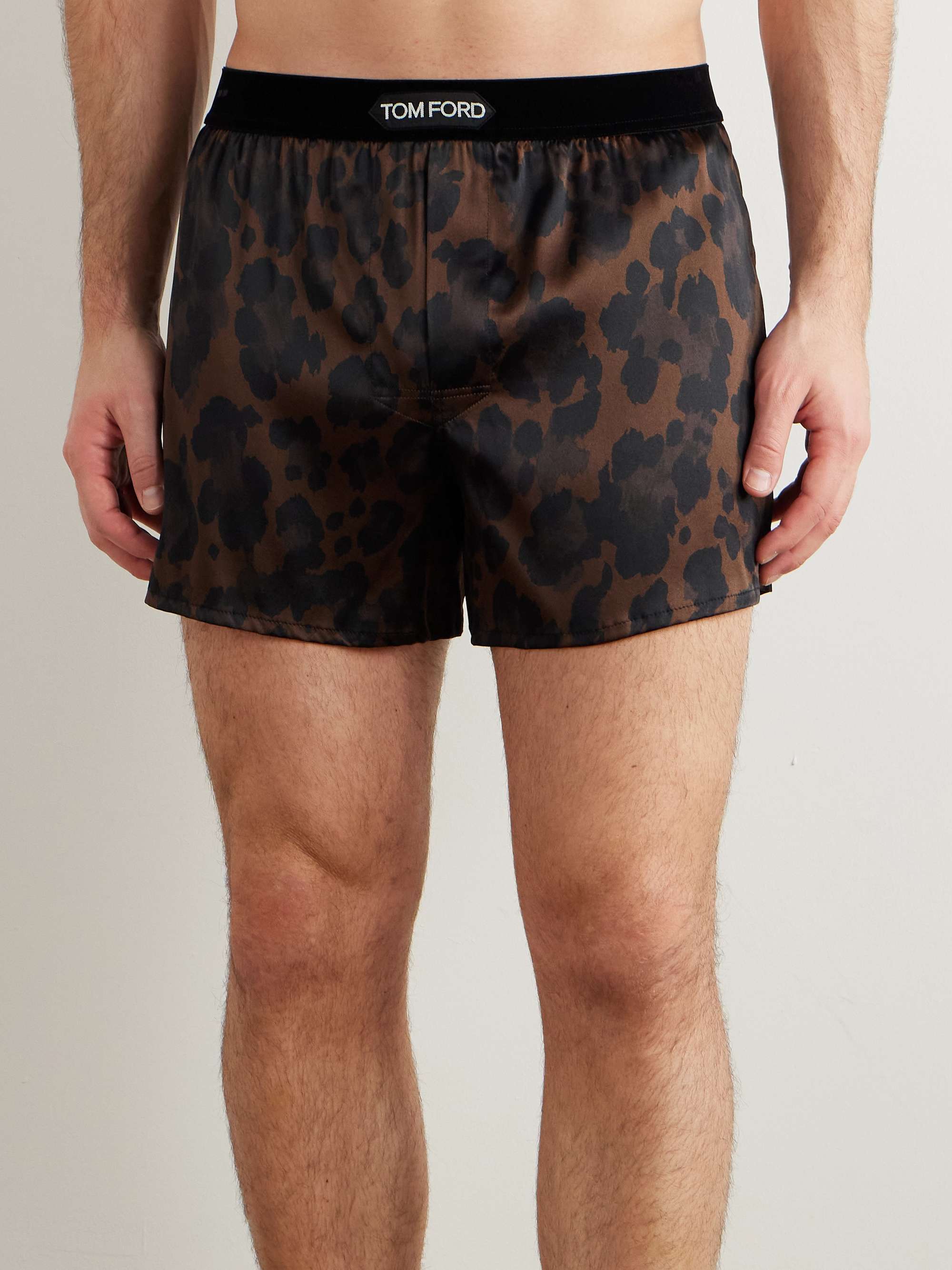TOM FORD Velvet-Trimmed Leopard-Print Silk-Satin Boxer Briefs