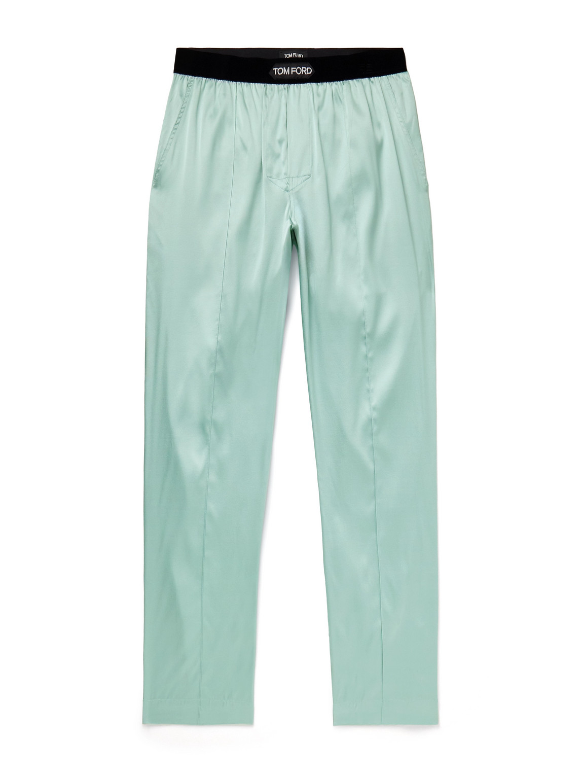 Tom Ford Velvet-trimmed Stretch-silk Satin Pyjama Trousers In Green