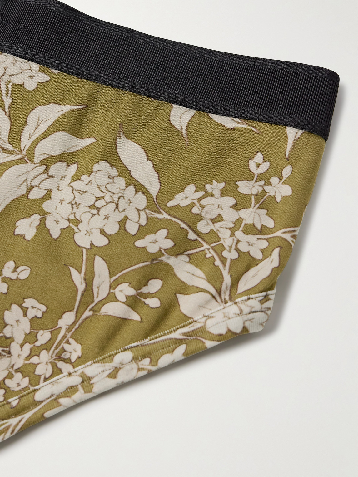 Tom Ford Floral-print Stretch-cotton Briefs In Green