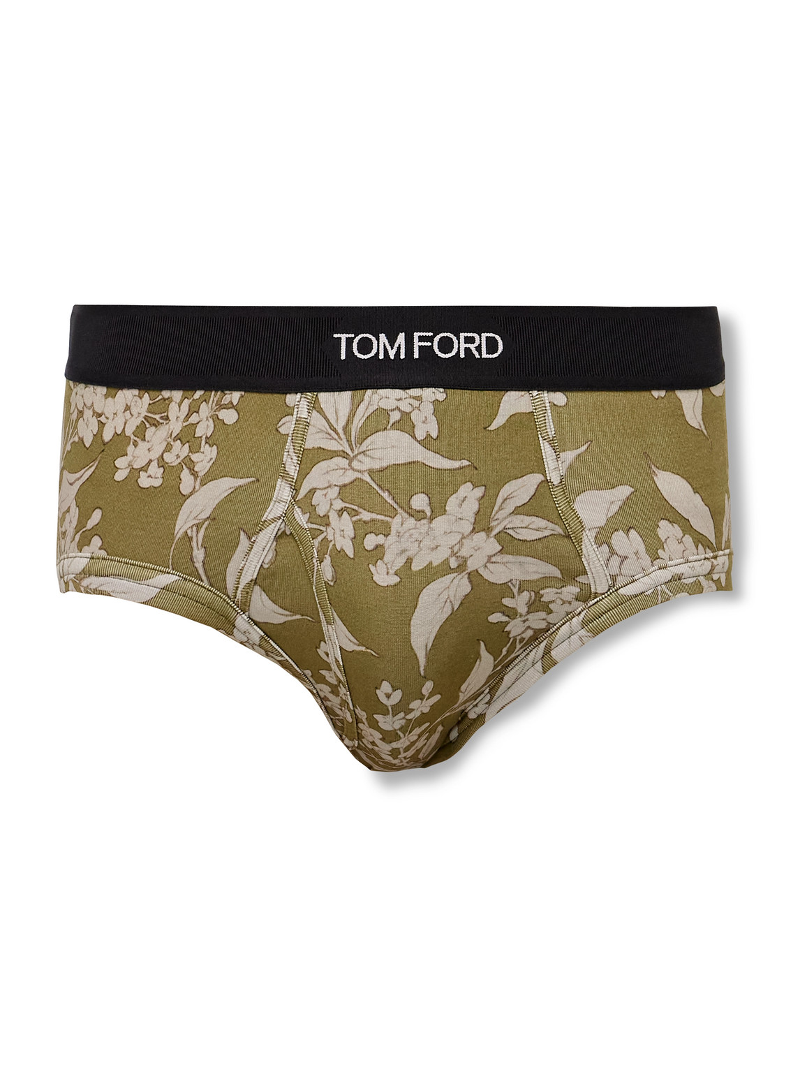 Tom Ford Floral-print Stretch-cotton Briefs In Green