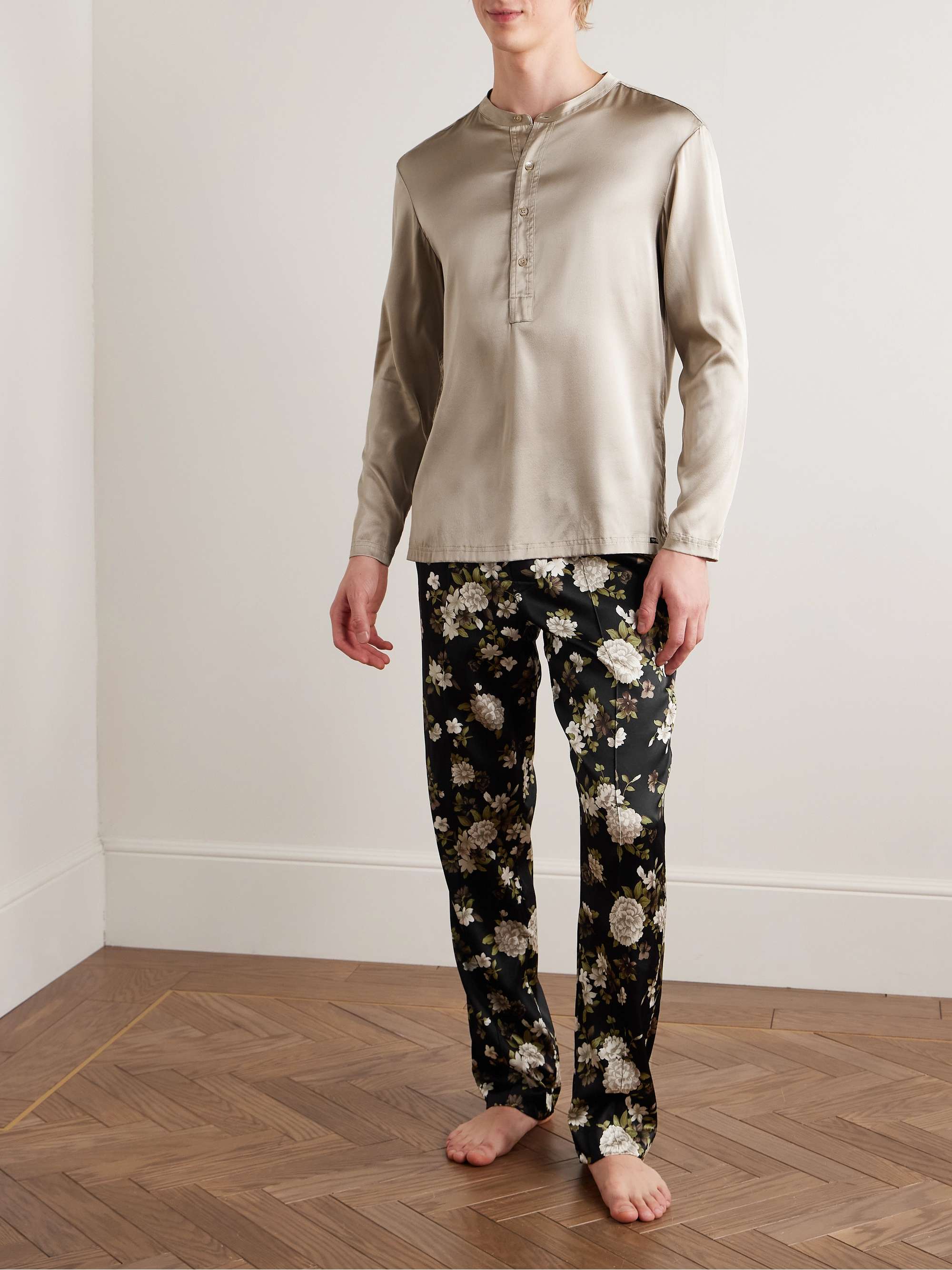 TOM FORD Maglia henley da pigiama in raso di seta stretch