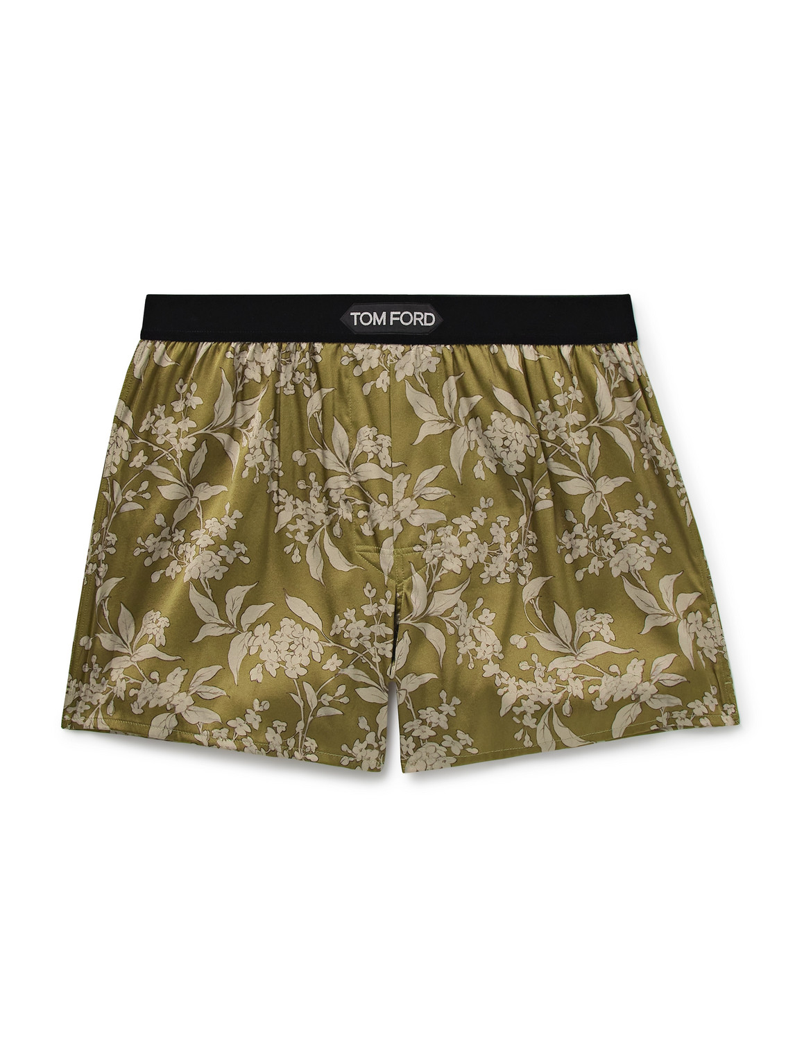 Tom Ford Floral-print Stretch-silk Satin Boxers In Green