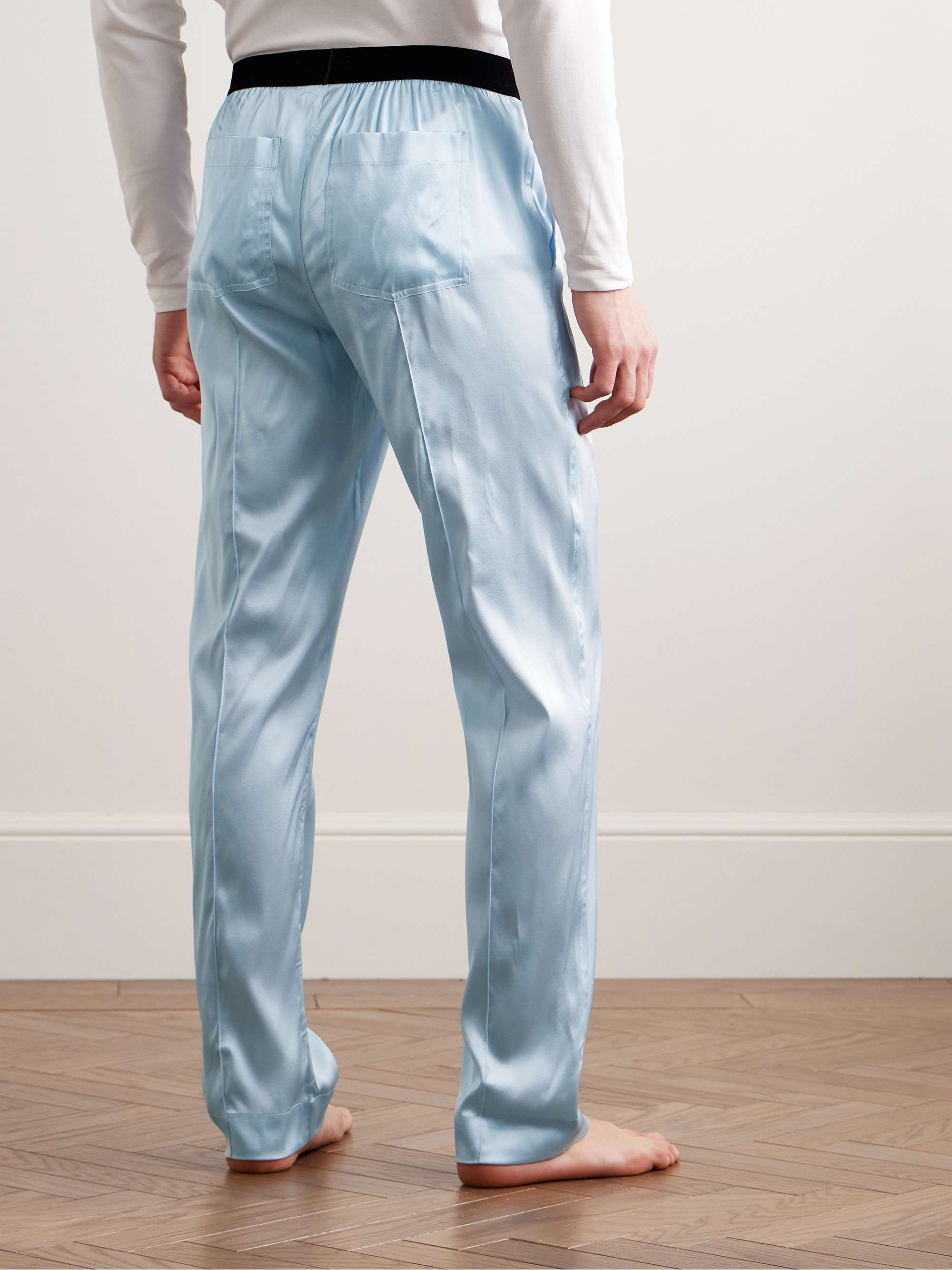 TOM FORD Pantaloni da pigiama in raso di seta stretch con finiture in velluto