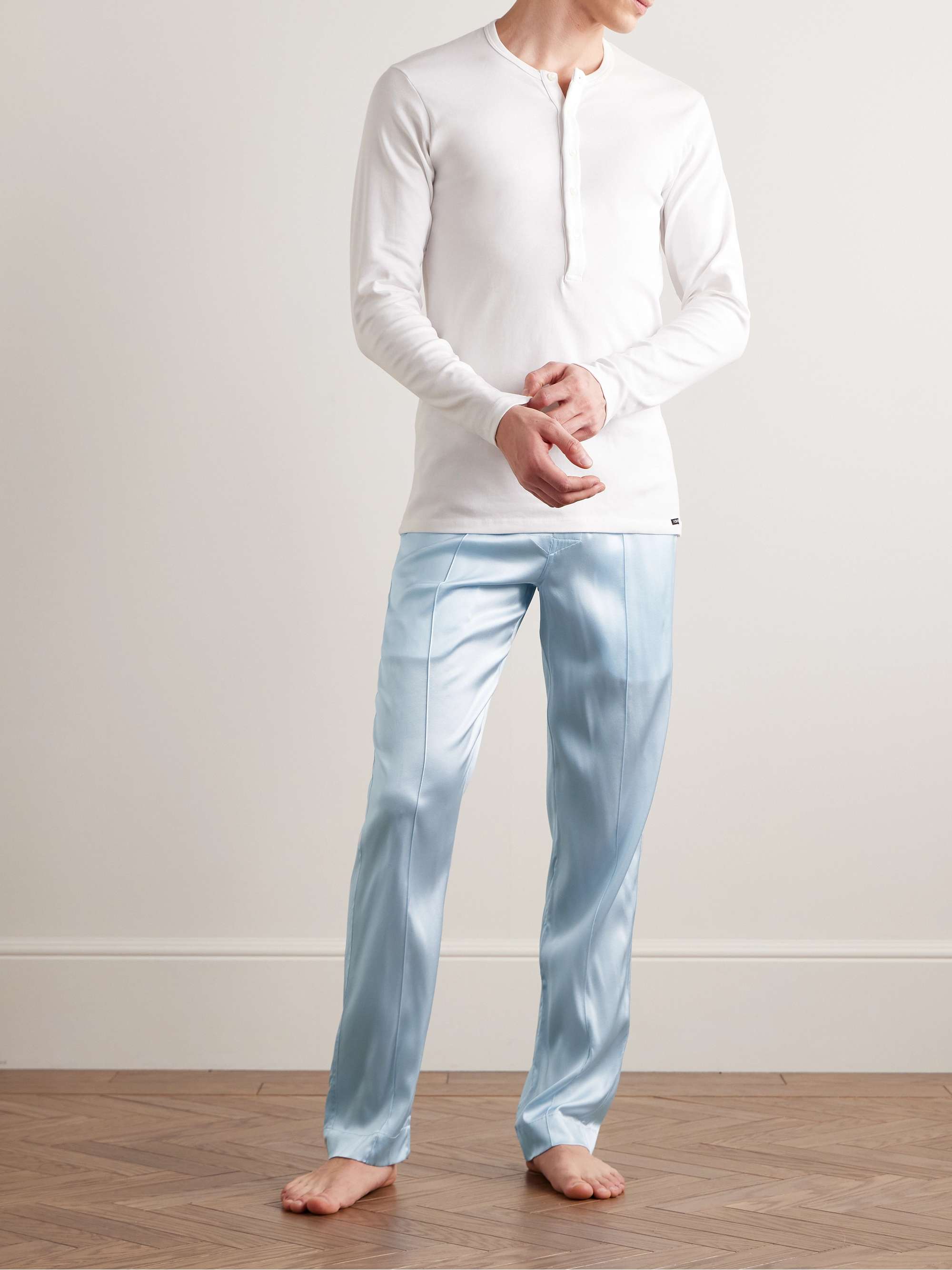 TOM FORD Pantaloni da pigiama in raso di seta stretch con finiture in velluto
