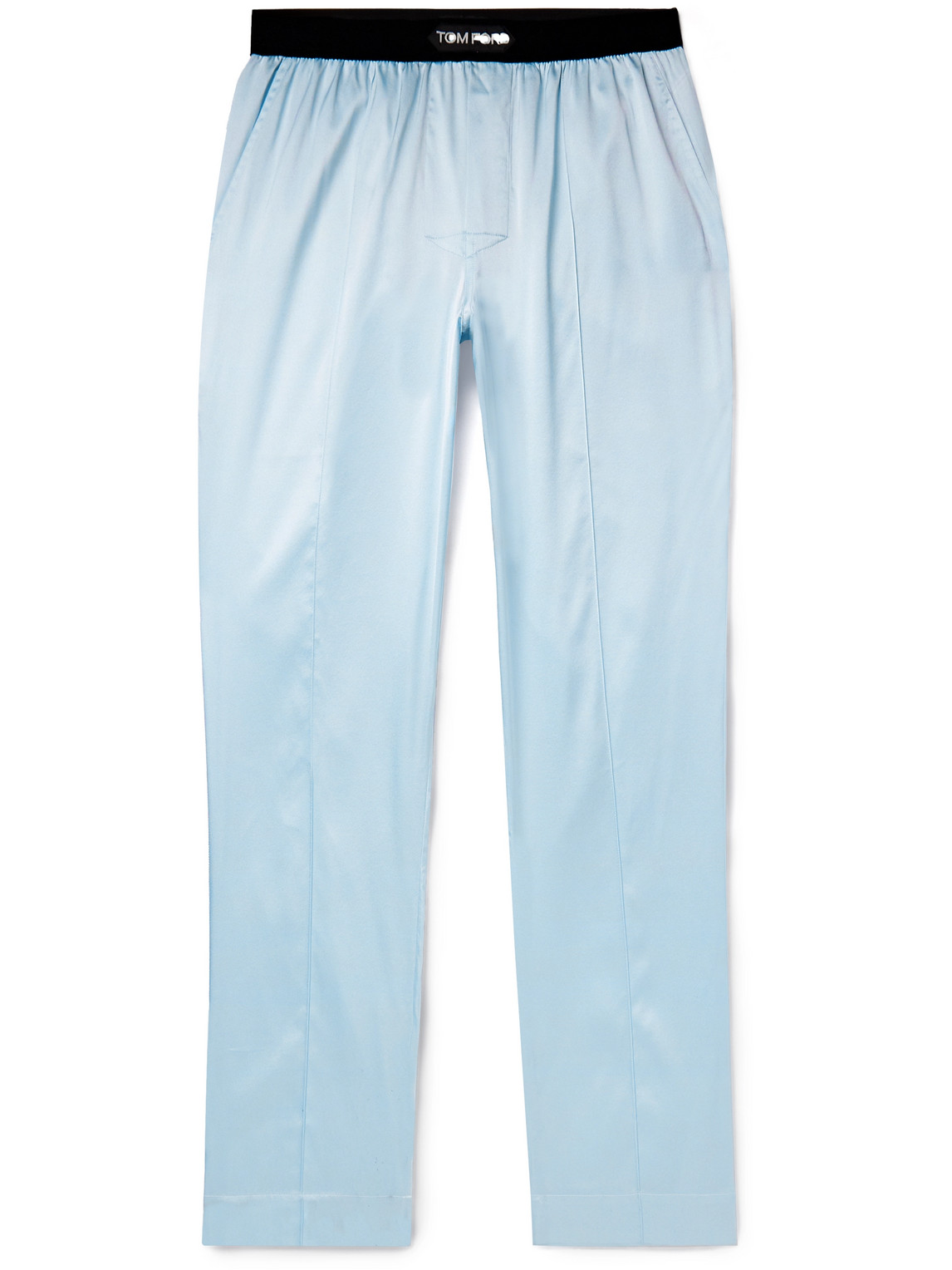 Velvet-Trimmed Stretch-Silk Satin Pyjama Trousers