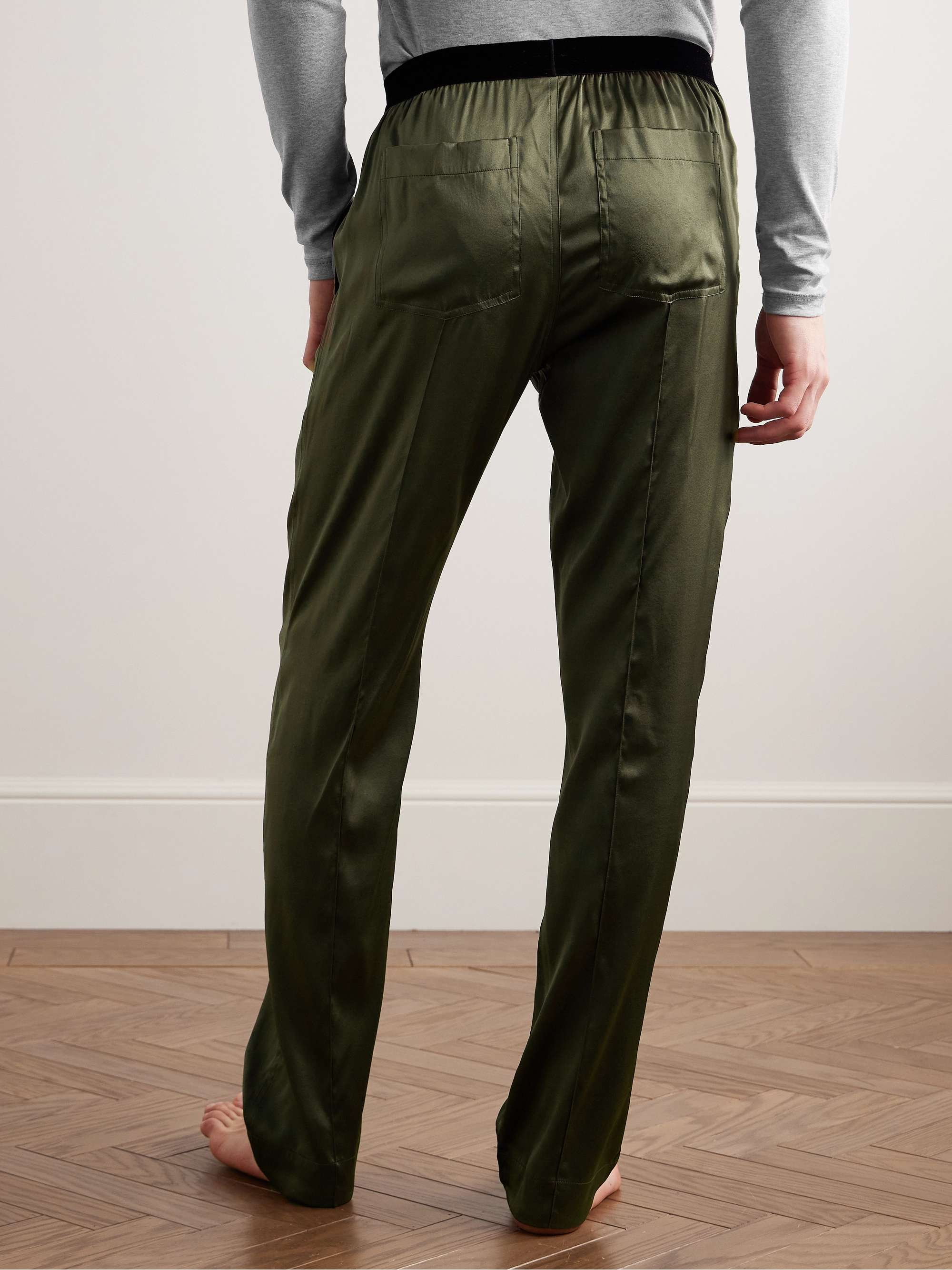 TOM FORD Pantaloni da pigiama in raso di seta stretch con finiture in velluto