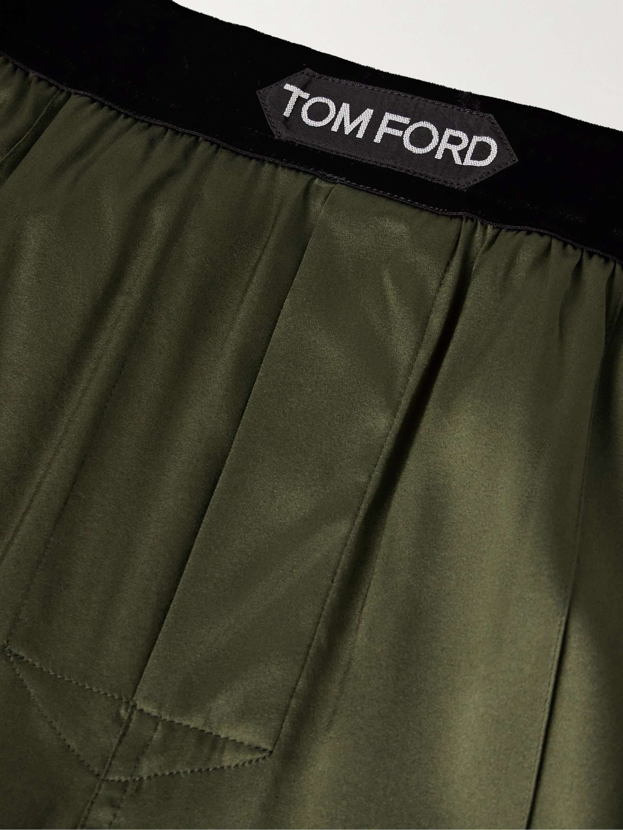TOM FORD Pantaloni da pigiama in raso di seta stretch con finiture in velluto