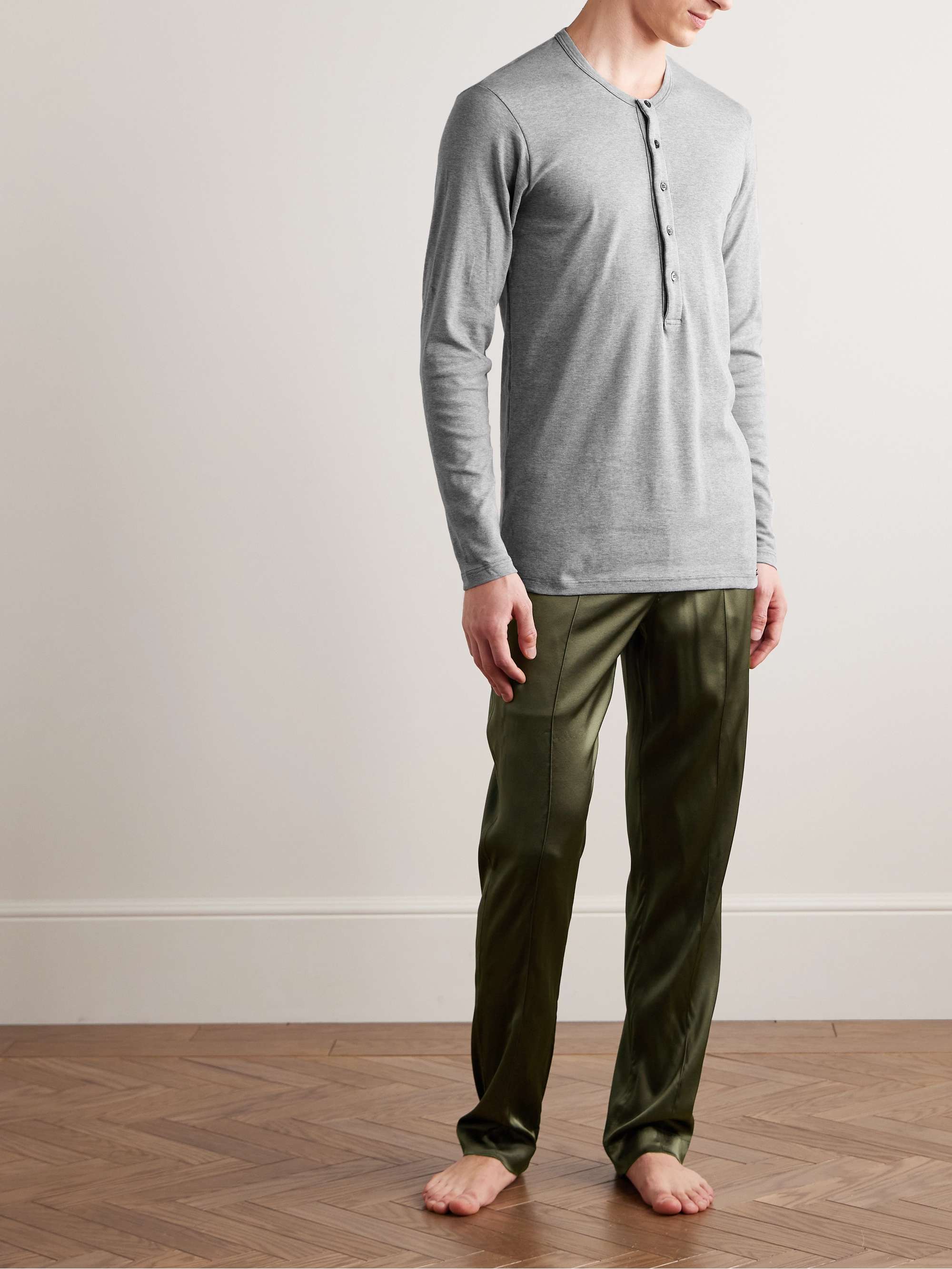 TOM FORD Pantaloni da pigiama in raso di seta stretch con finiture in velluto