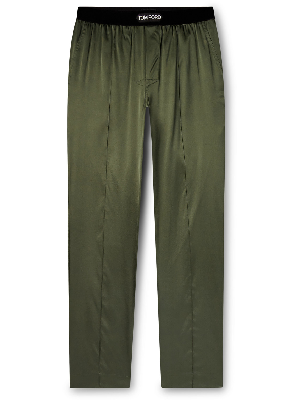Tom Ford Velvet-trimmed Stretch-silk Satin Pyjama Trousers In Green