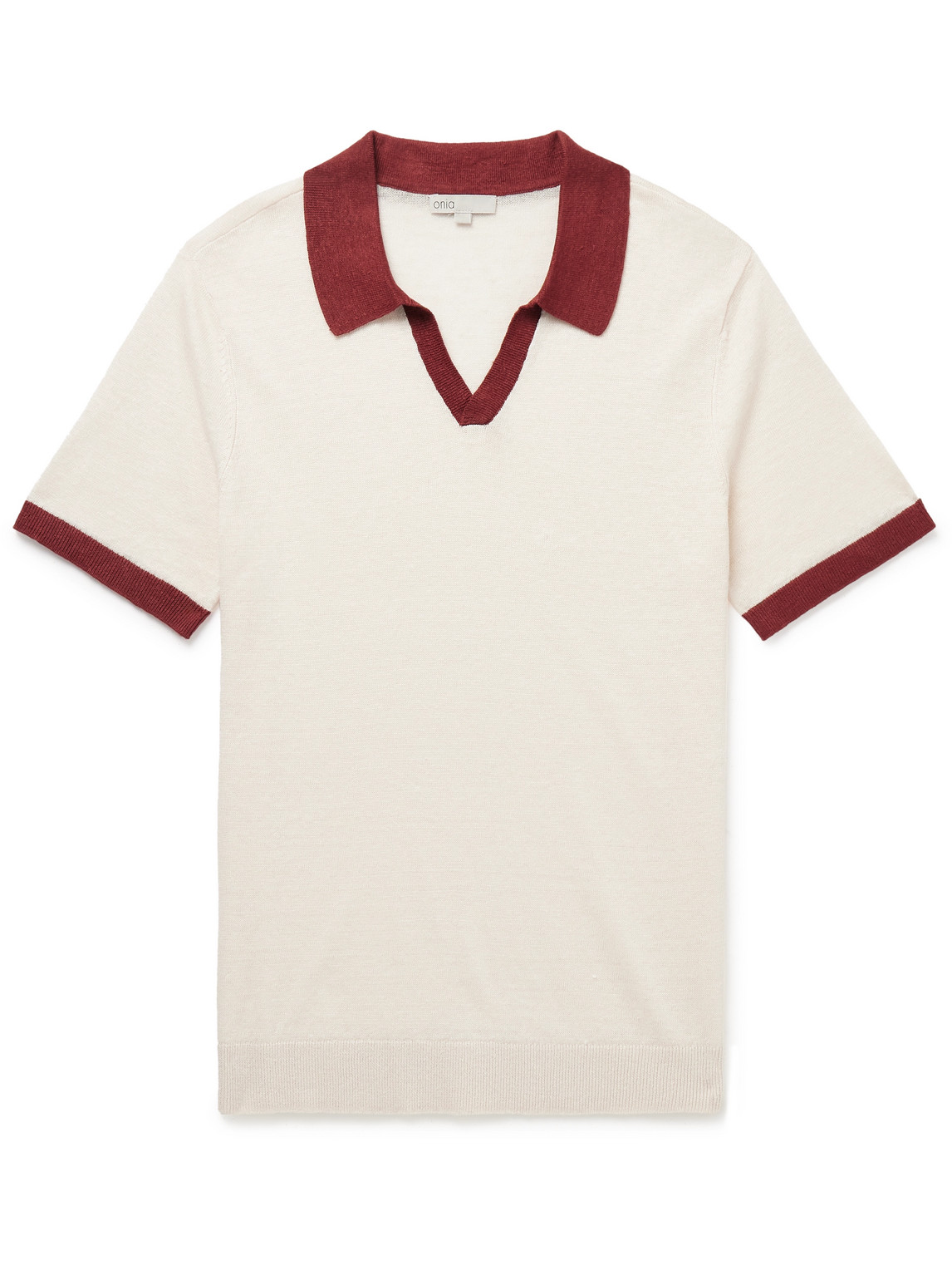 Onia Johnny Two-tone Linen Polo Shirt In Pink