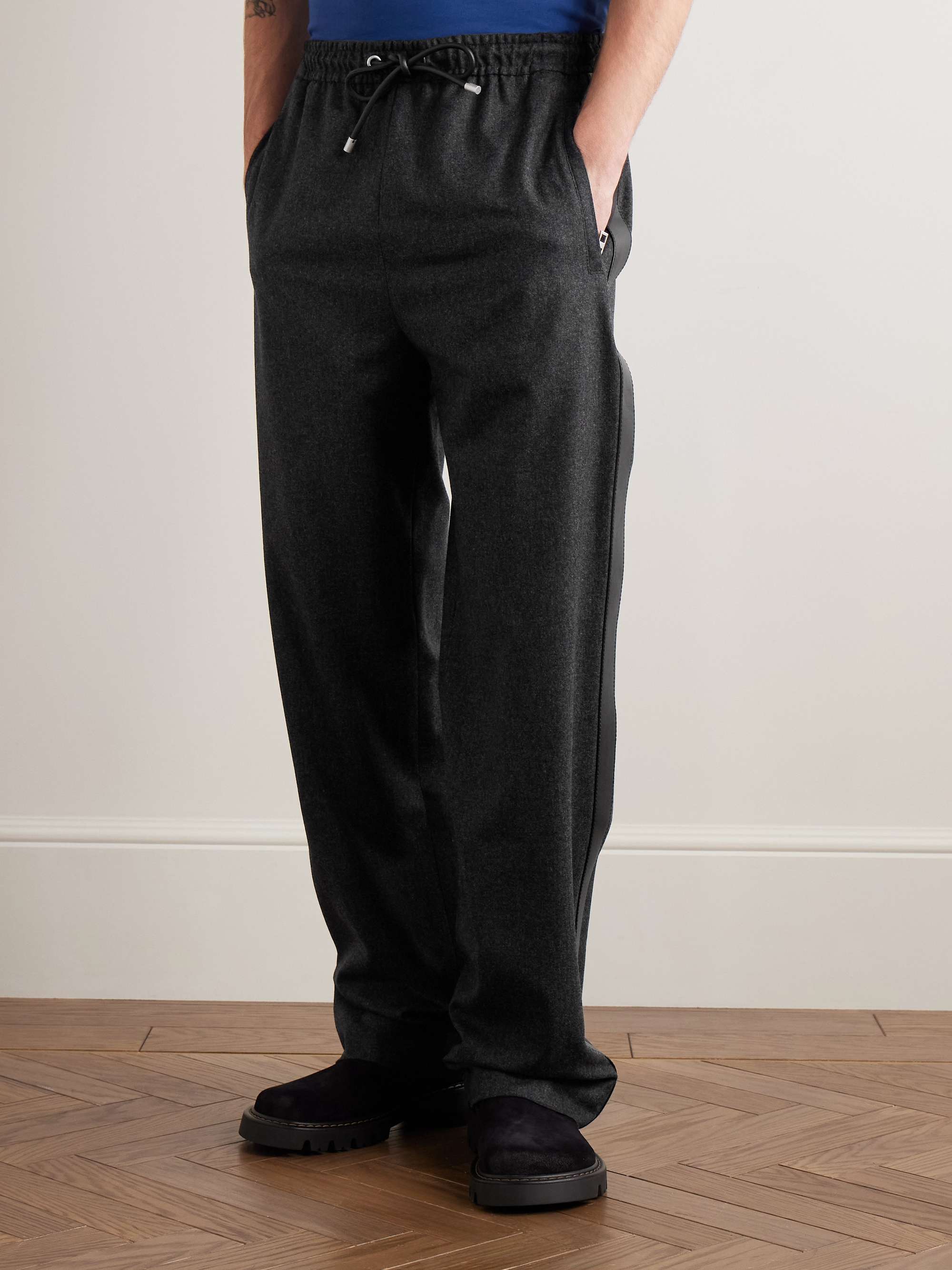 LOEWE Straight-Leg Leather-Trimmed Wool and Cashmere-Blend LOEWE Straight-Leg Leather-Trimmed Wool and Cashmere-Blend