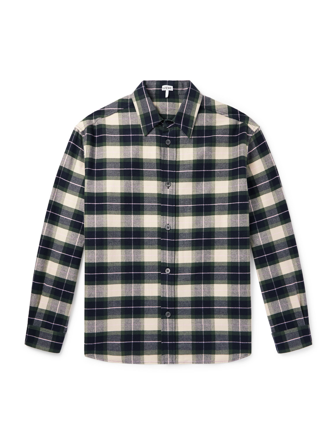 Leather-Trimmed Checked Cotton-Poplin Overshirt