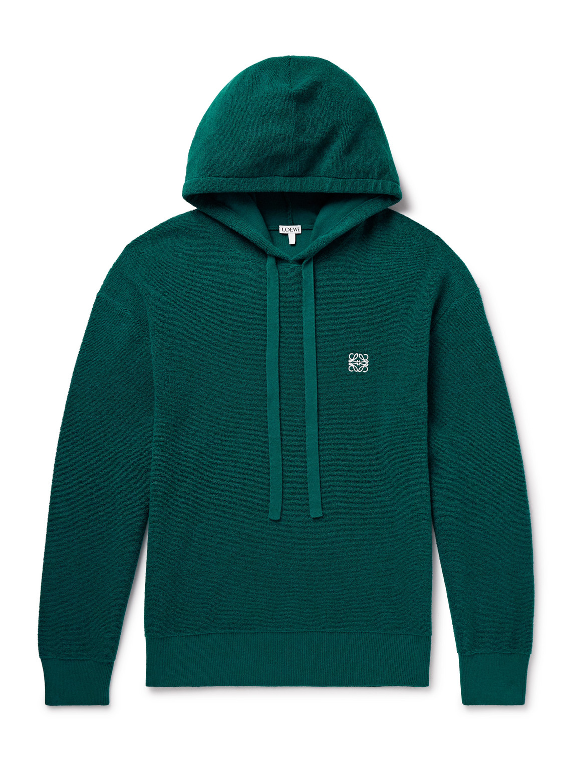 Loewe Logo-embroidered Wool-terry Hoodie In Green