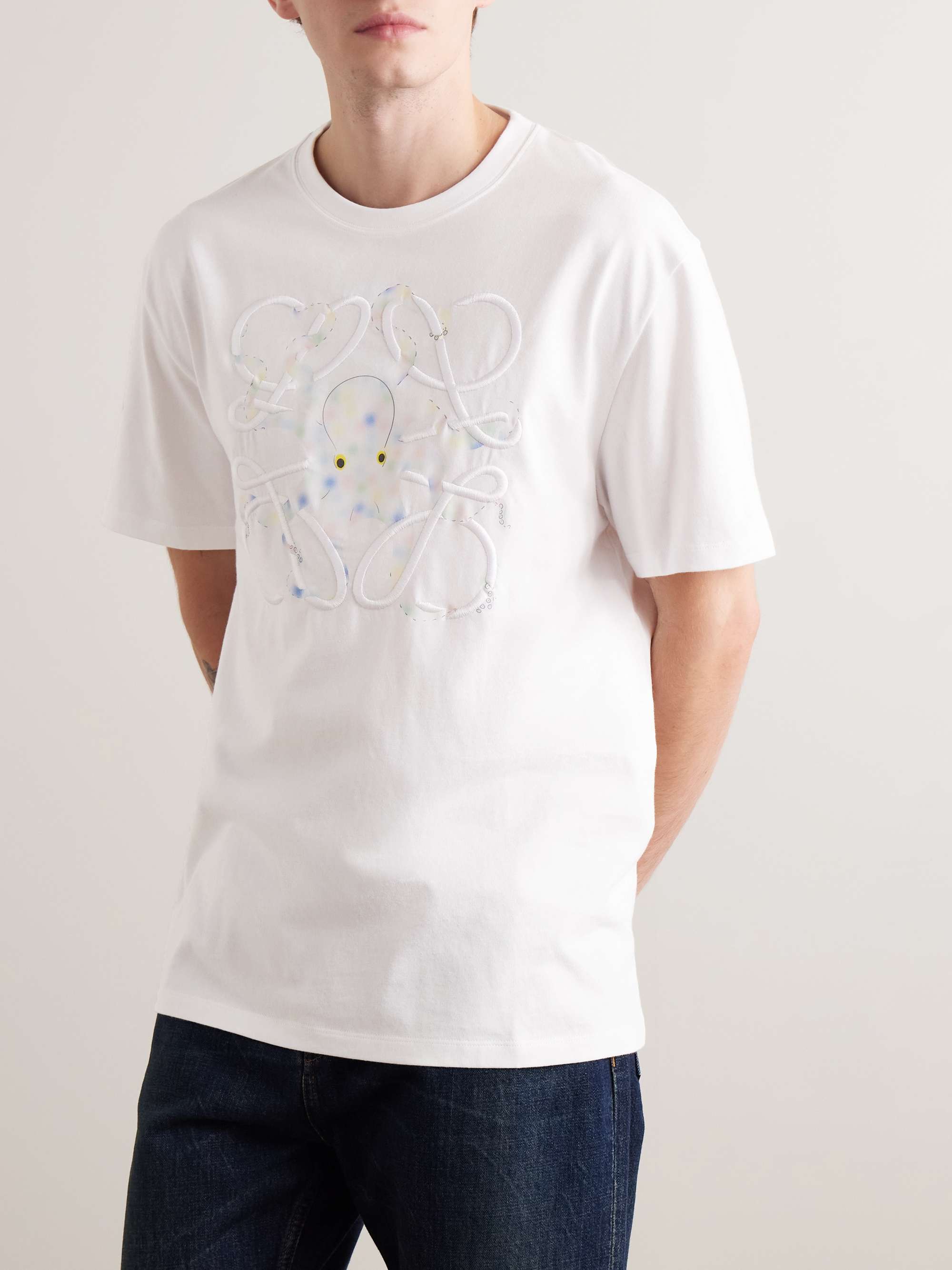 LOEWE + Suna Fujita Logo-Embroidered Printed Cotton-Jersey T LOEWE + Suna Fujita Logo-Embroidered Printed Cotton-Jersey T