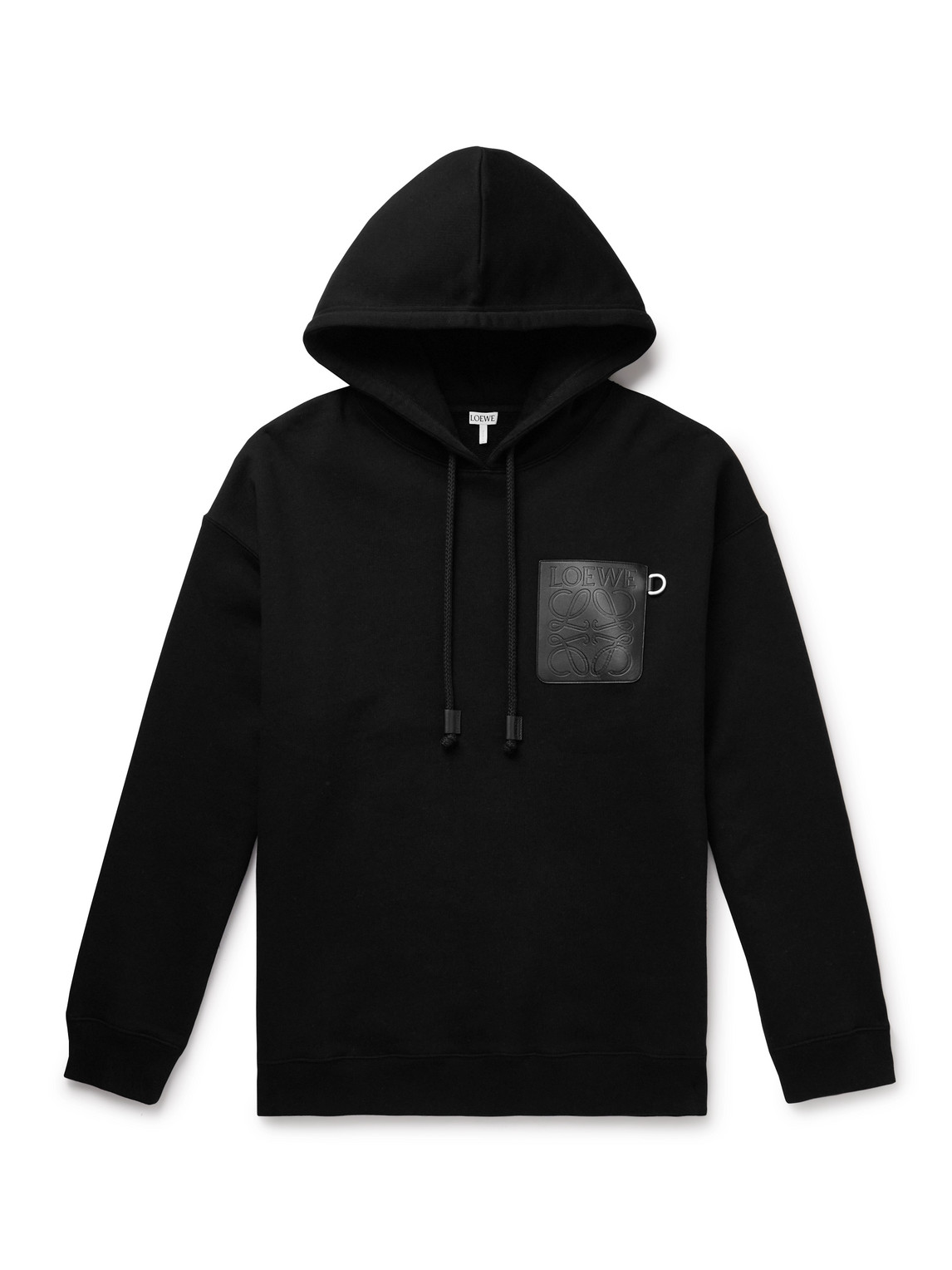 Loewe Logo-debossed Leather-trimmed Cotton-jersey Hoodie