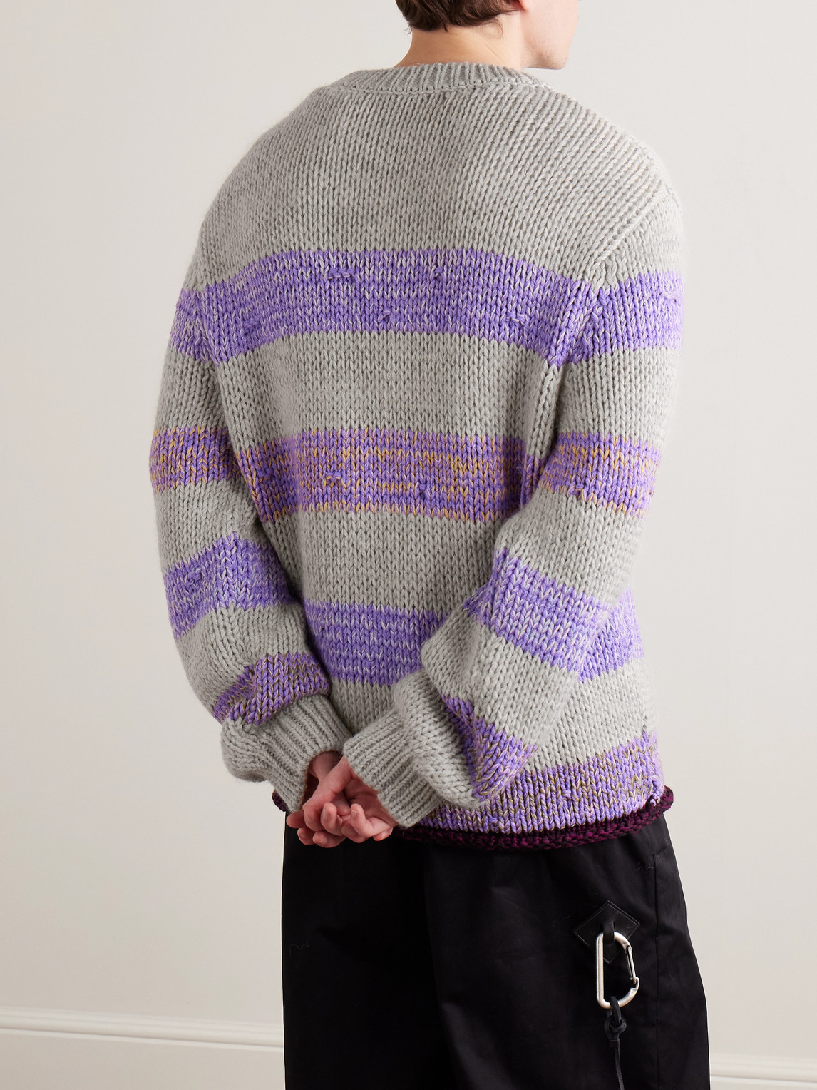 Loewe Striped Wool-blend Sweater In Gray