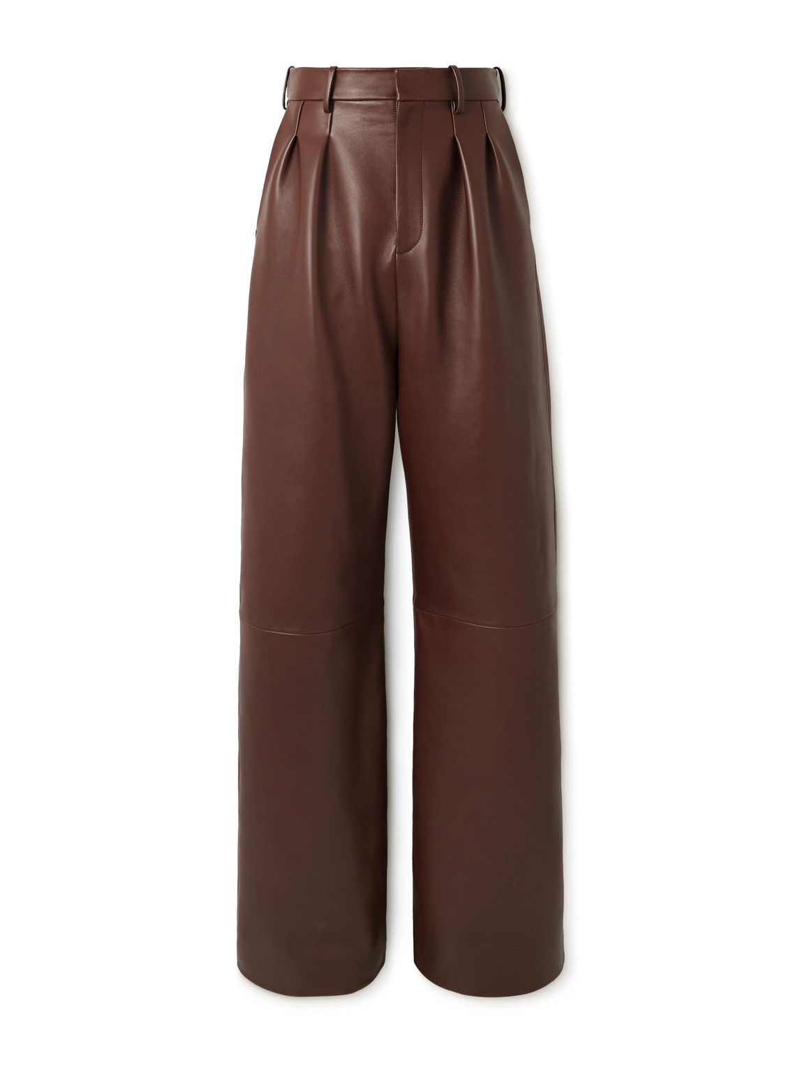 Straight-Leg Pleated Leather Tousers