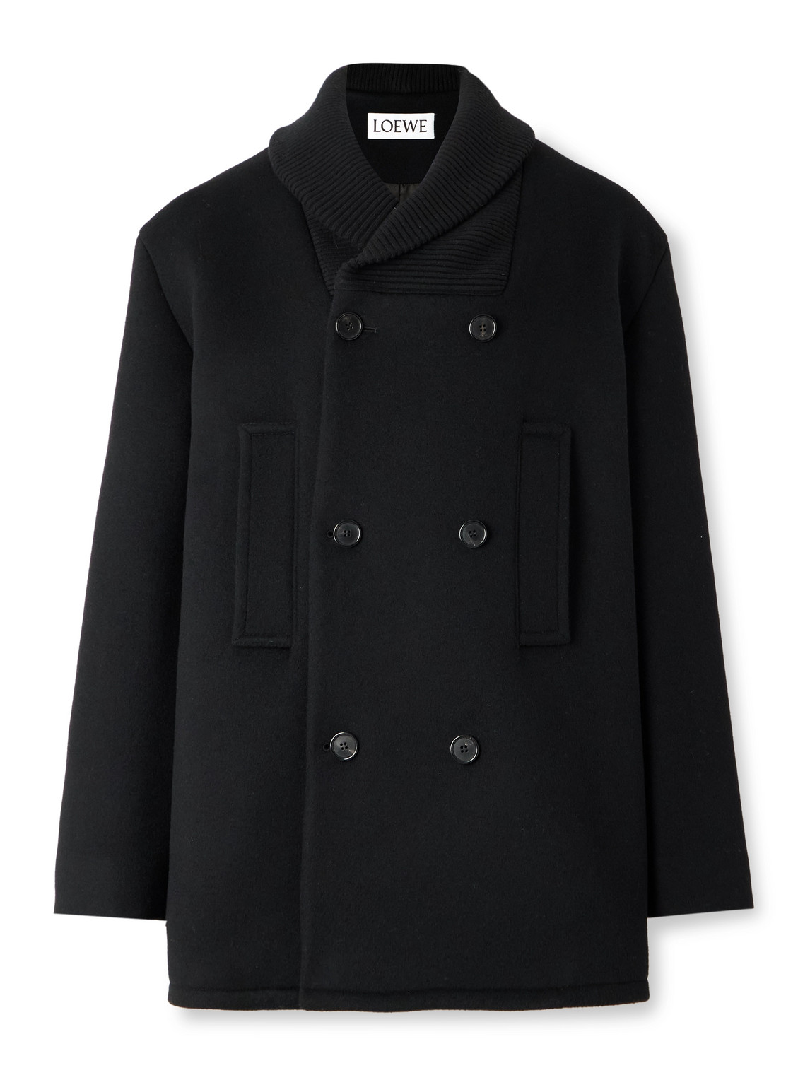 Loewe Double-breasted Shawl-collar Wool Peacoat In Black