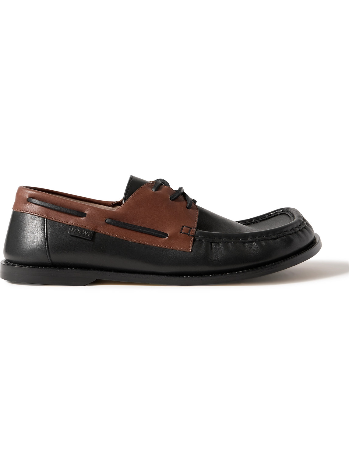 Loewe Sculpted Black Leather Shoes With Brown Accents In Brown