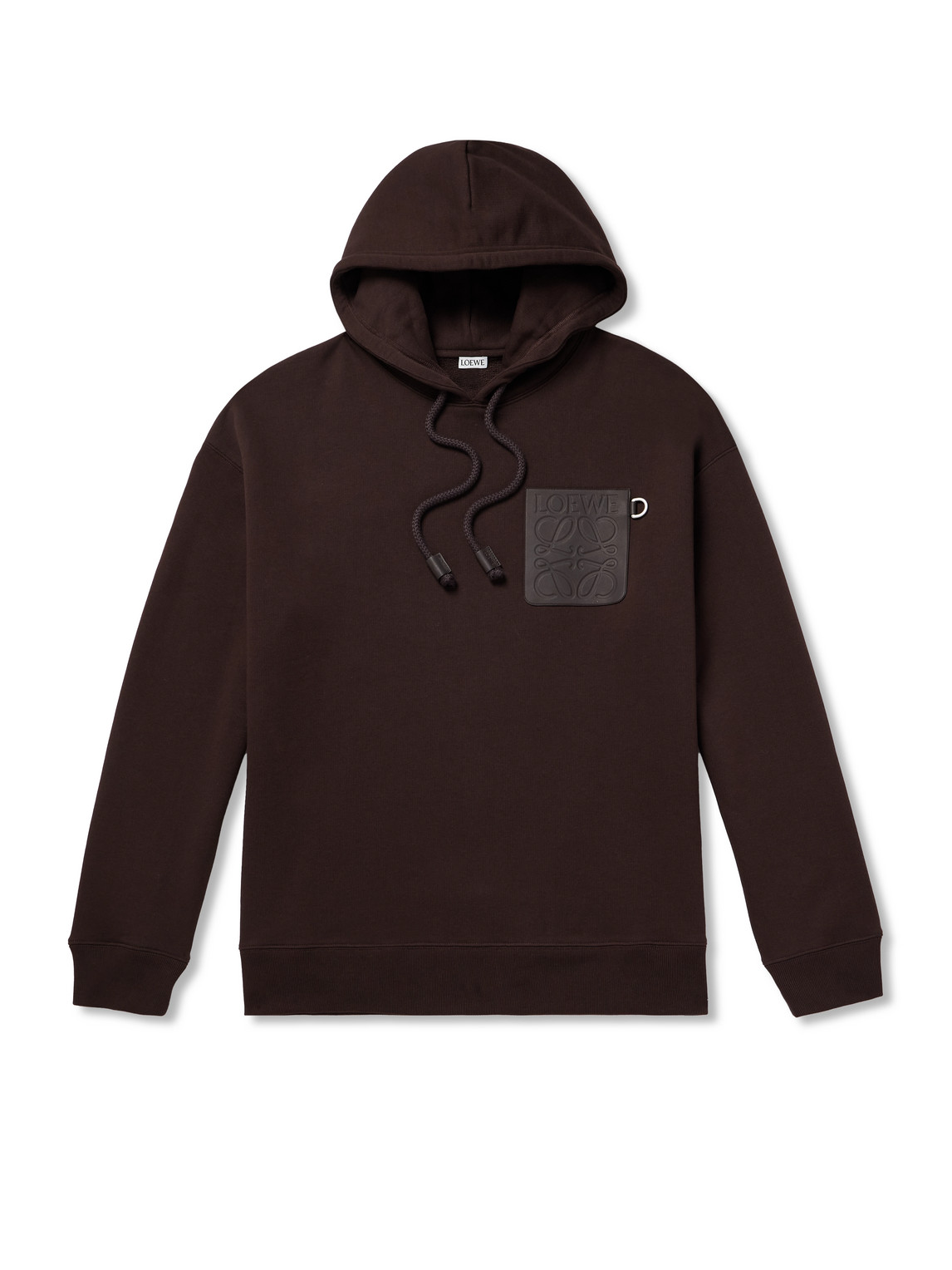 Logo-Debossed Leather-Trimmed Cotton-Jersey Hoodie