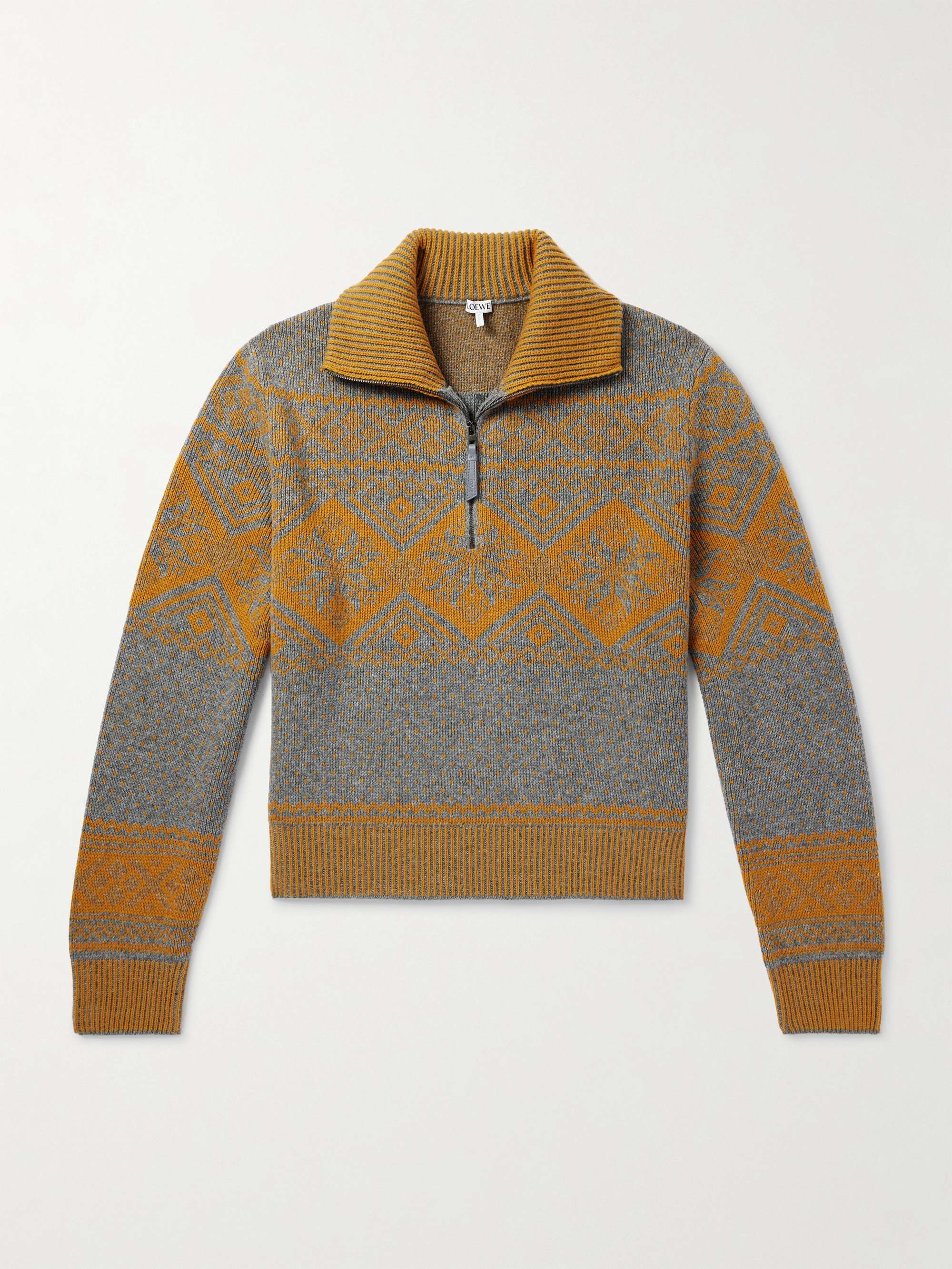 LOEWE Jacquard-Knit Wool and Cashemere-Blend Zip-Up Sweater