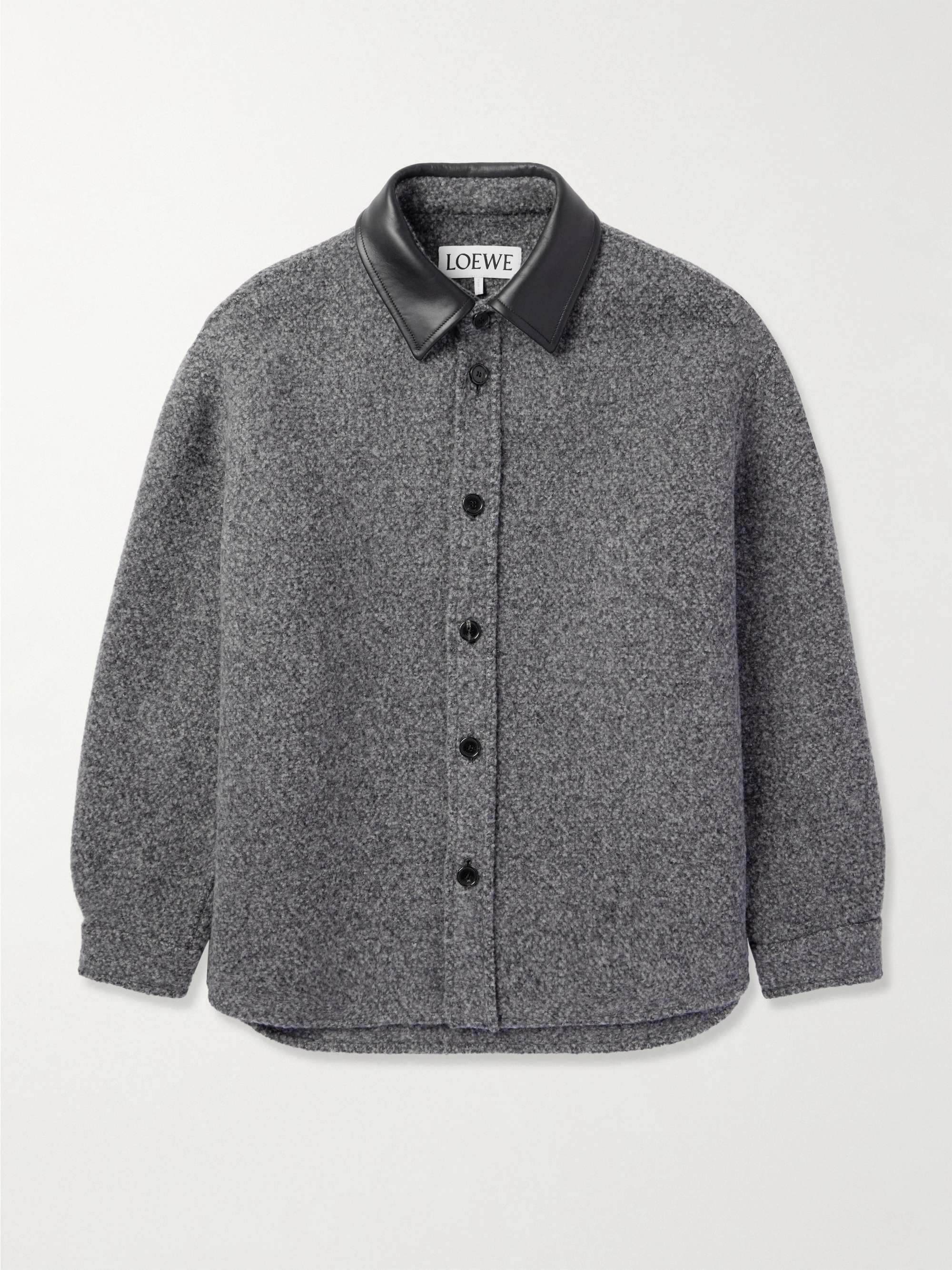 Gray Leather-Trimmed Double-Faced Wool-Blend Bouclé